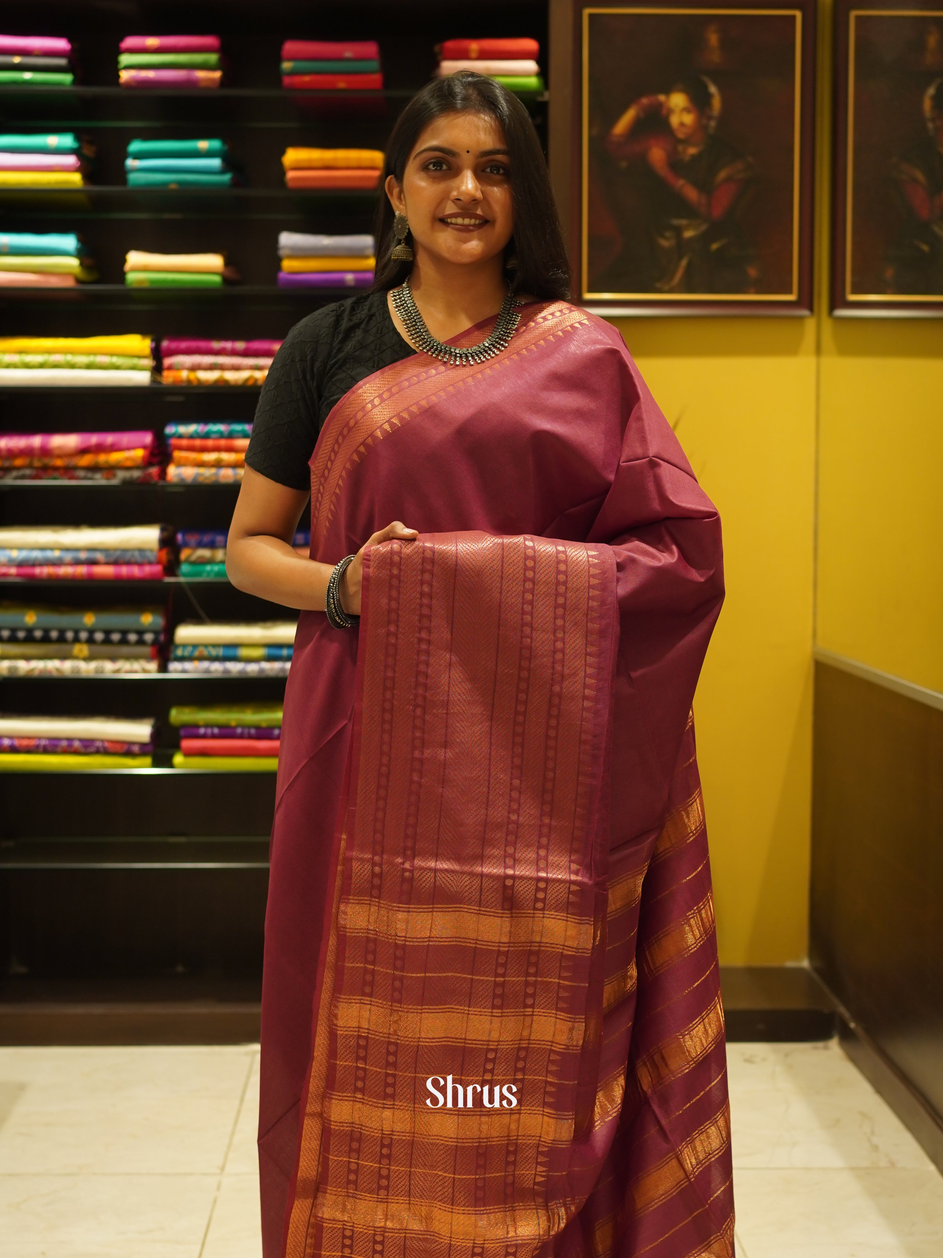 Maroon(Single Tone) - Semi Tussar Saree - Shop on ShrusEternity.com