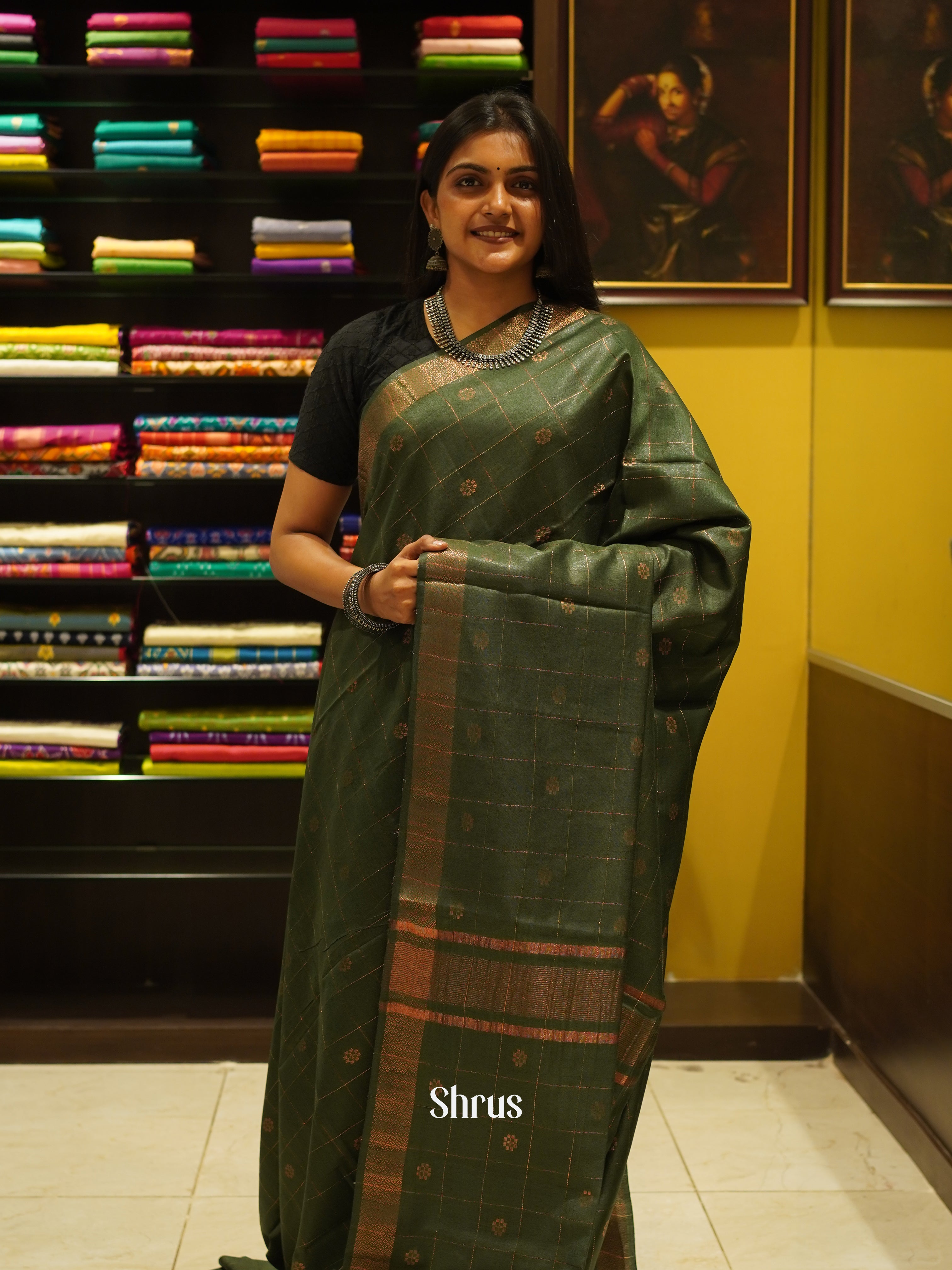 Green(Single Tone) - Semi Tussar Saree - Shop on ShrusEternity.com