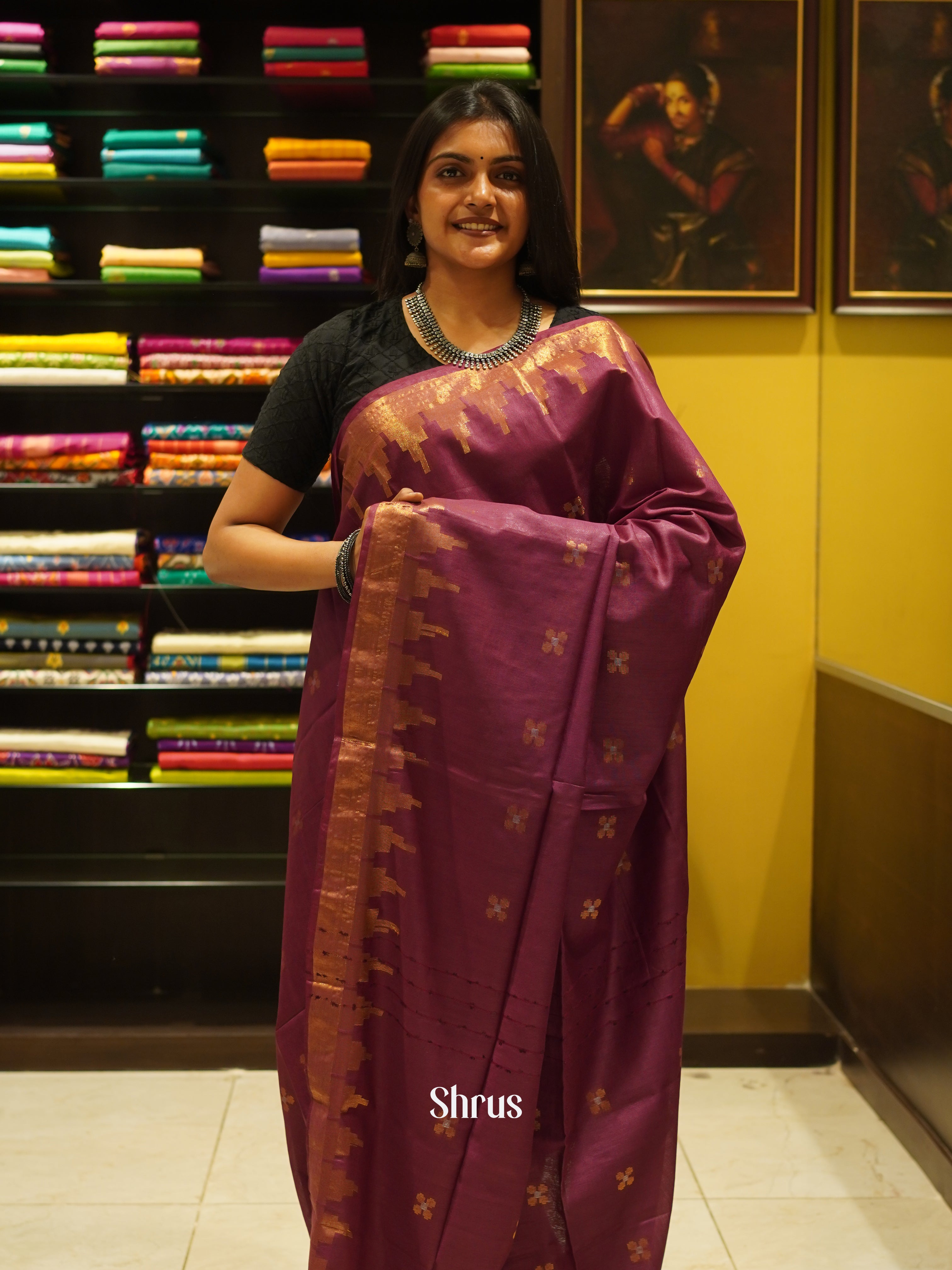 Maroon(Single Tone) - Semi Tussar Saree - Shop on ShrusEternity.com