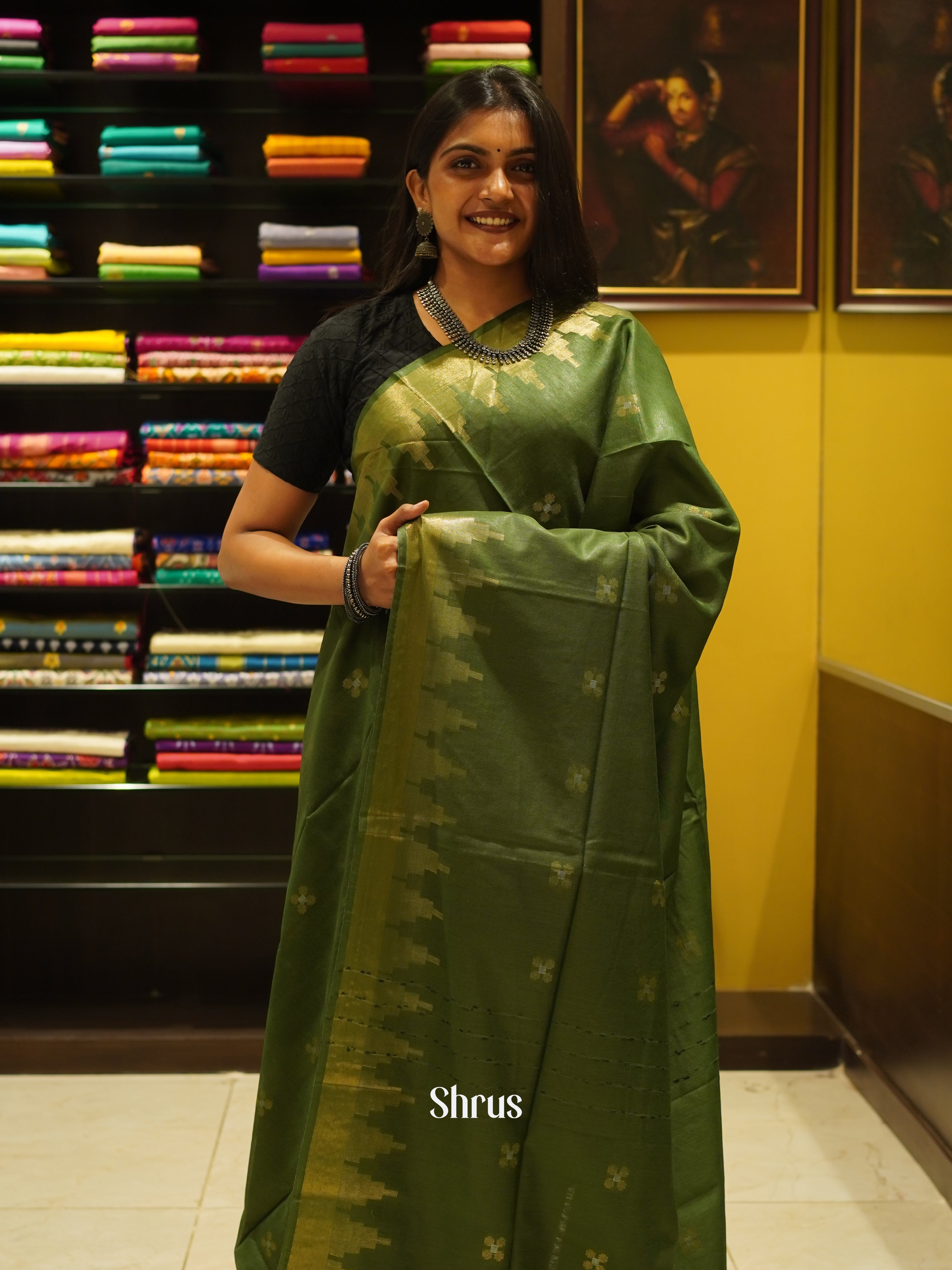 Green(Single Tone)- Semi Tussar Saree - Shop on ShrusEternity.com