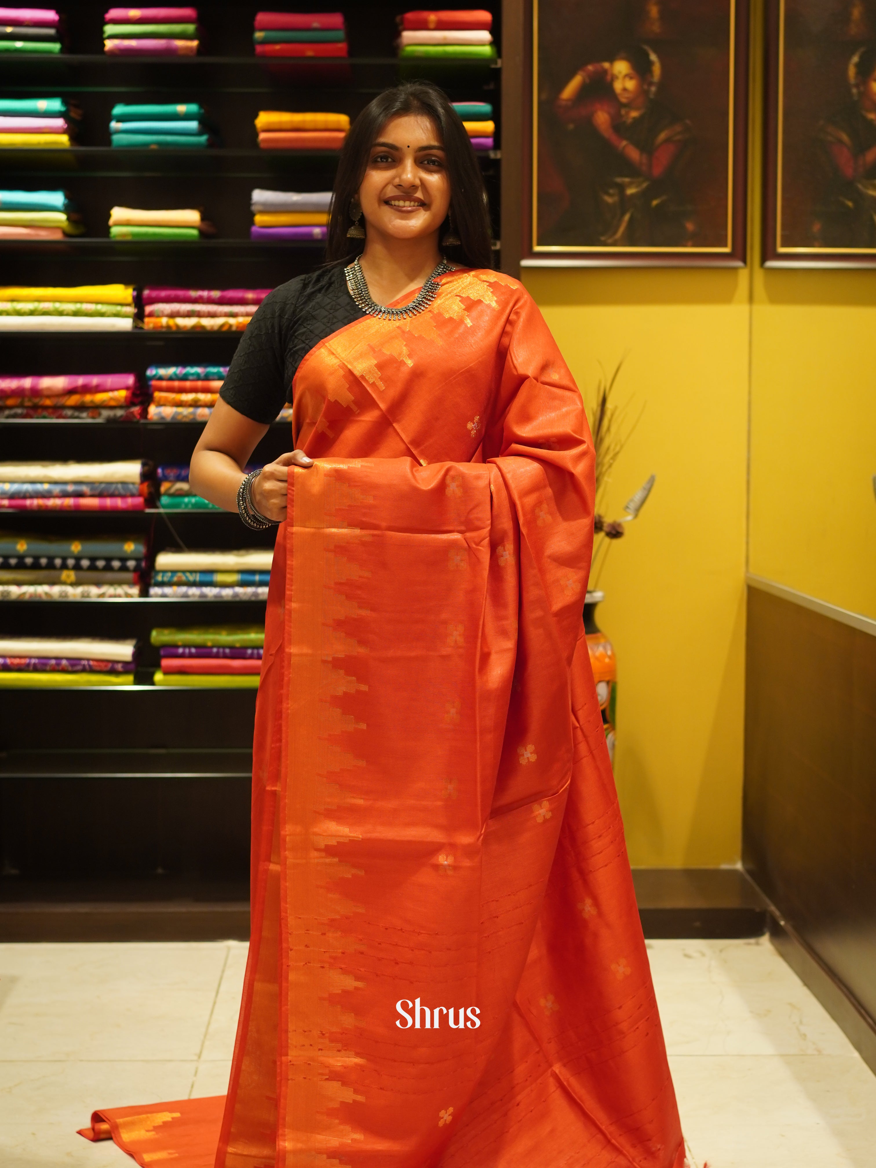 Red(Single Tone) - Semi Tussar Saree - Shop on ShrusEternity.com