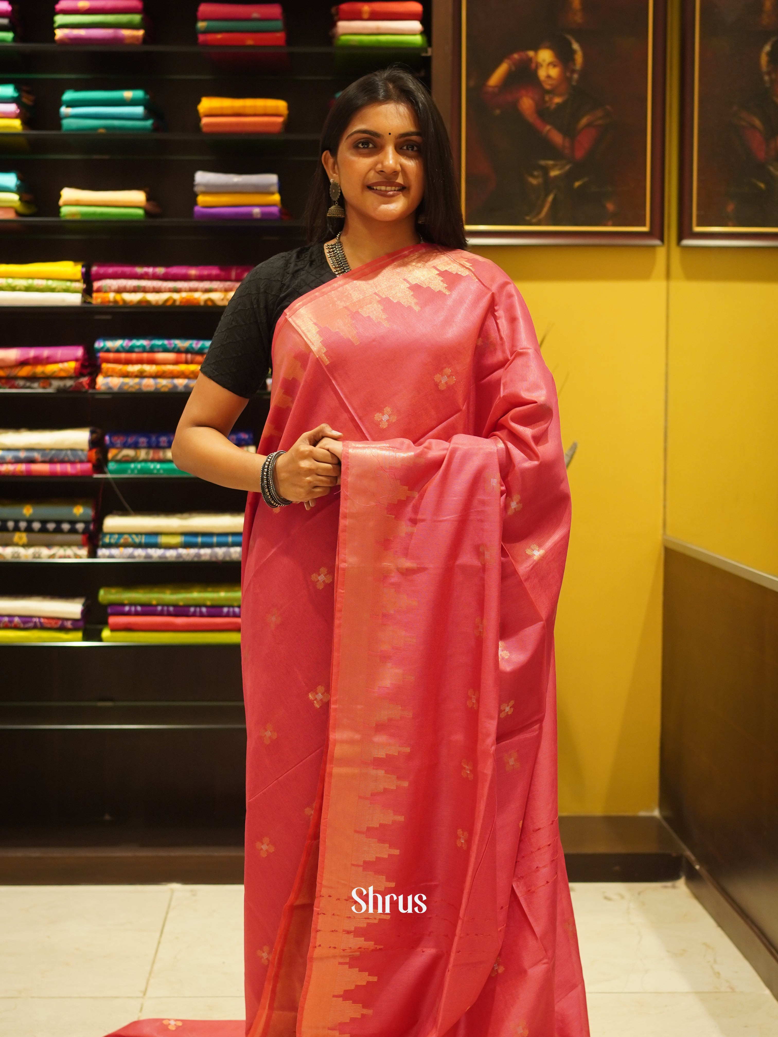 Pink(Single tone) - Semi Tussar Saree - Shop on ShrusEternity.com