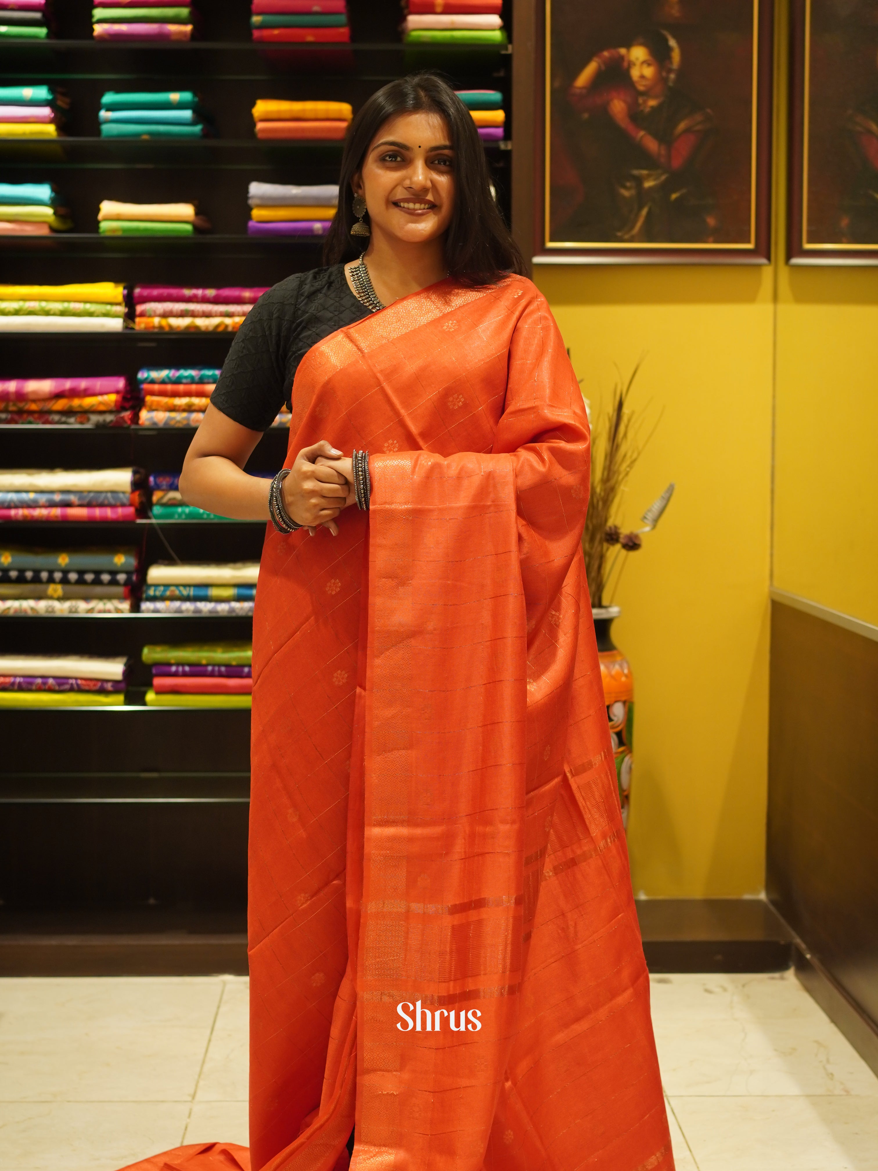 Orange(Single Tone)- Semi Tussar Saree - Shop on ShrusEternity.com