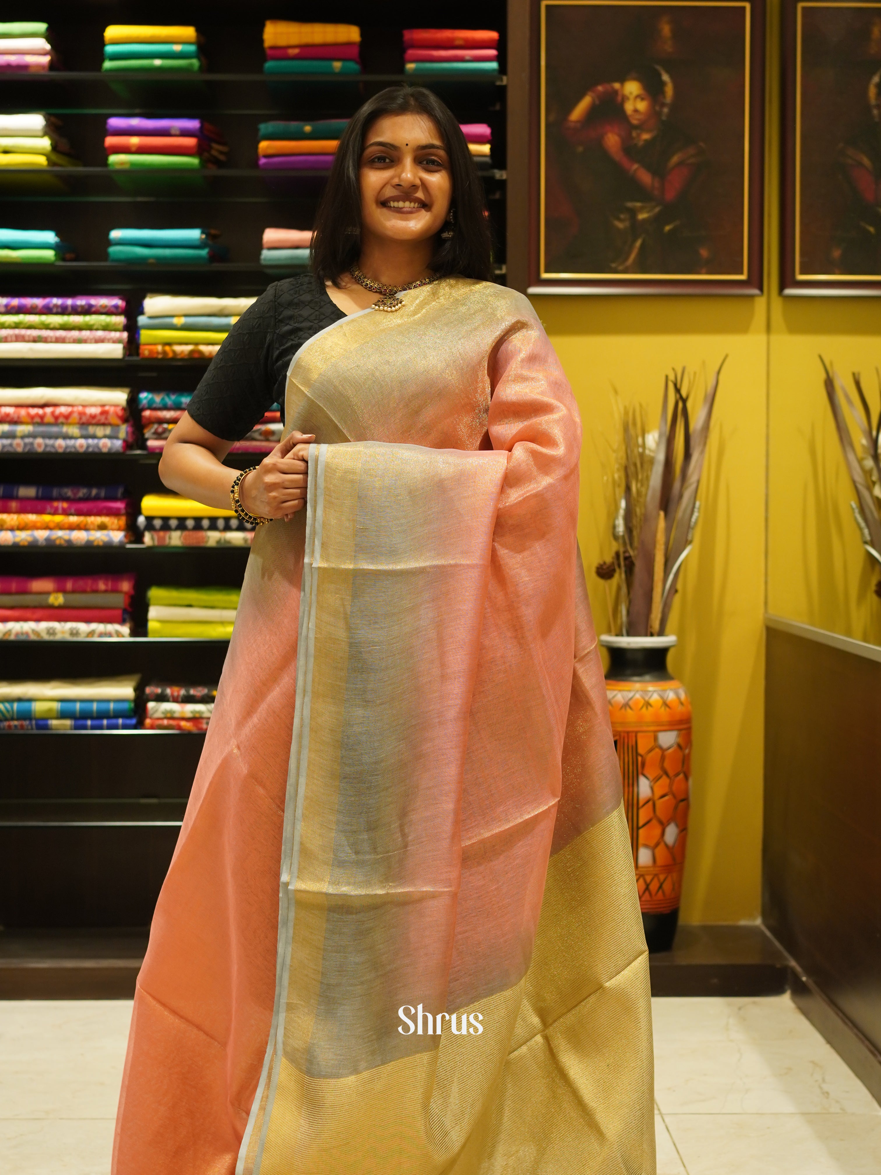 Pink & Golod - Linen Saree - Shop on ShrusEternity.com