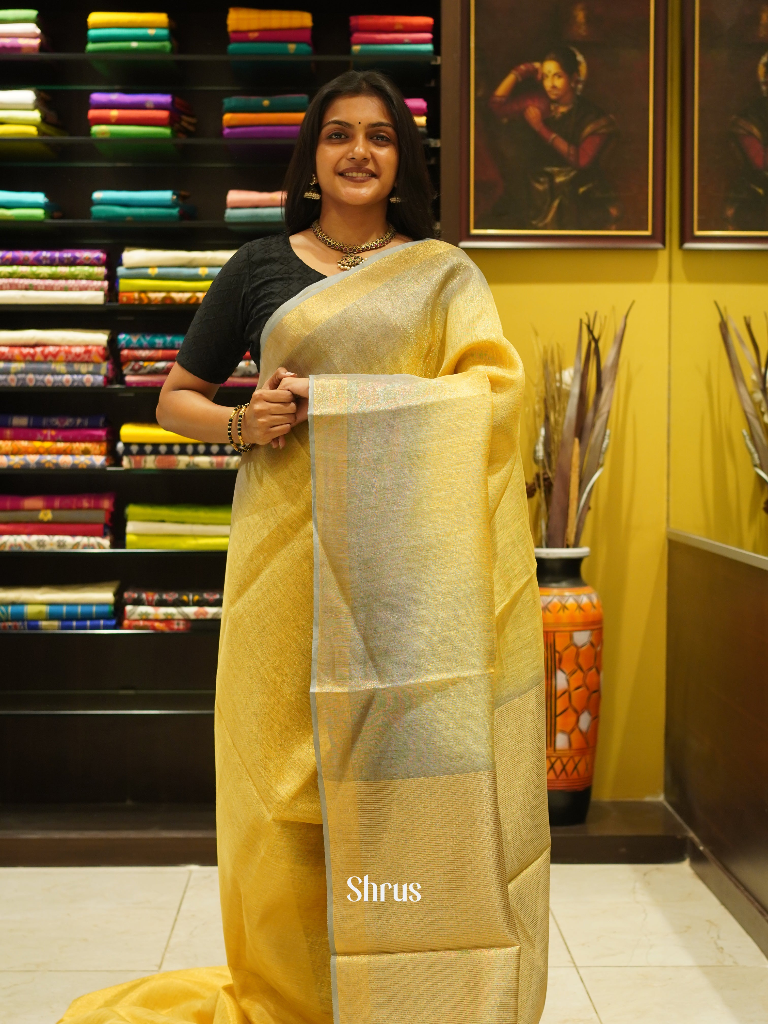 Yellow & Gold - Linen Saree - Shop on ShrusEternity.com