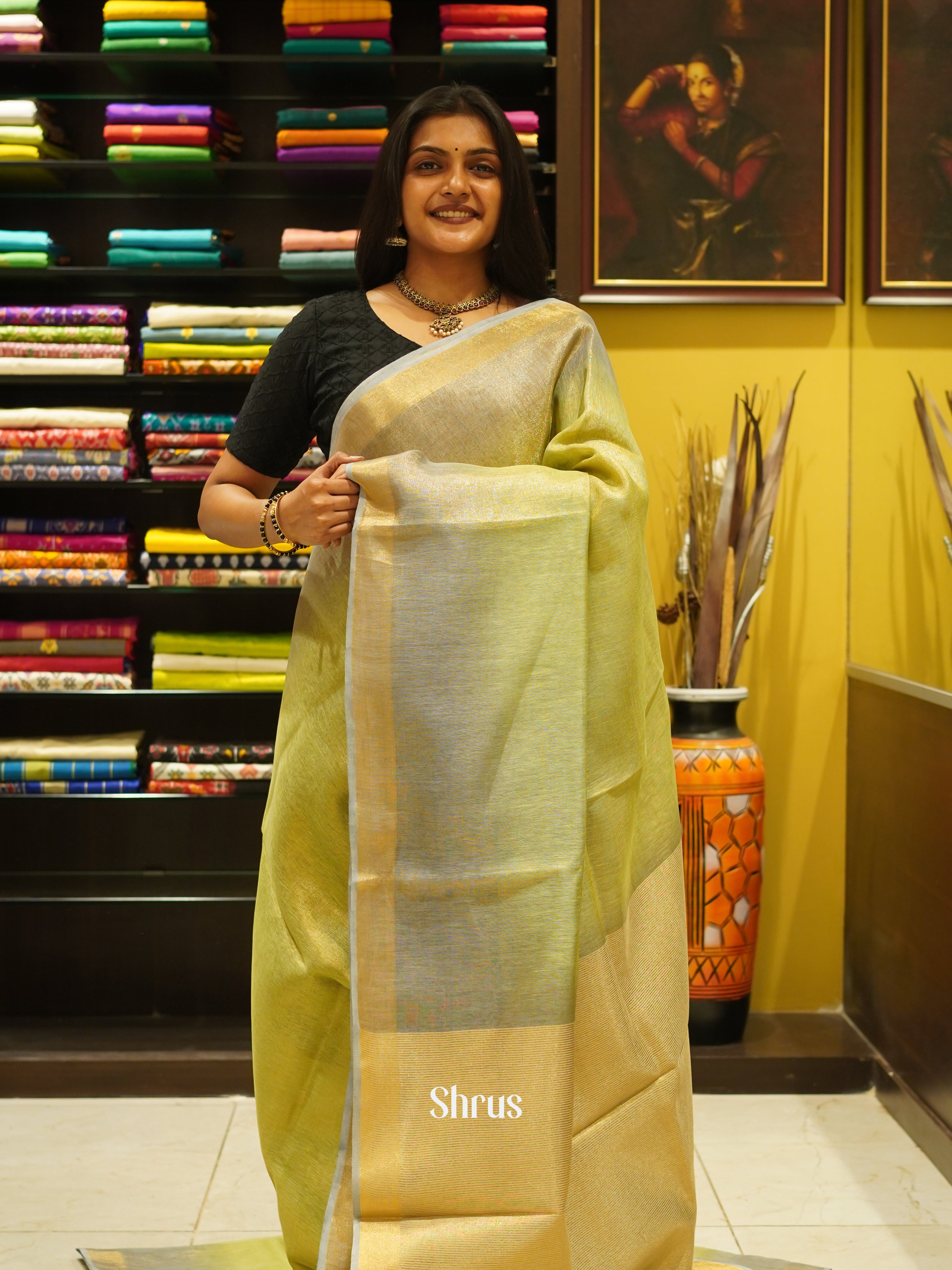 Green & Gold - Linen Saree - Shop on ShrusEternity.com