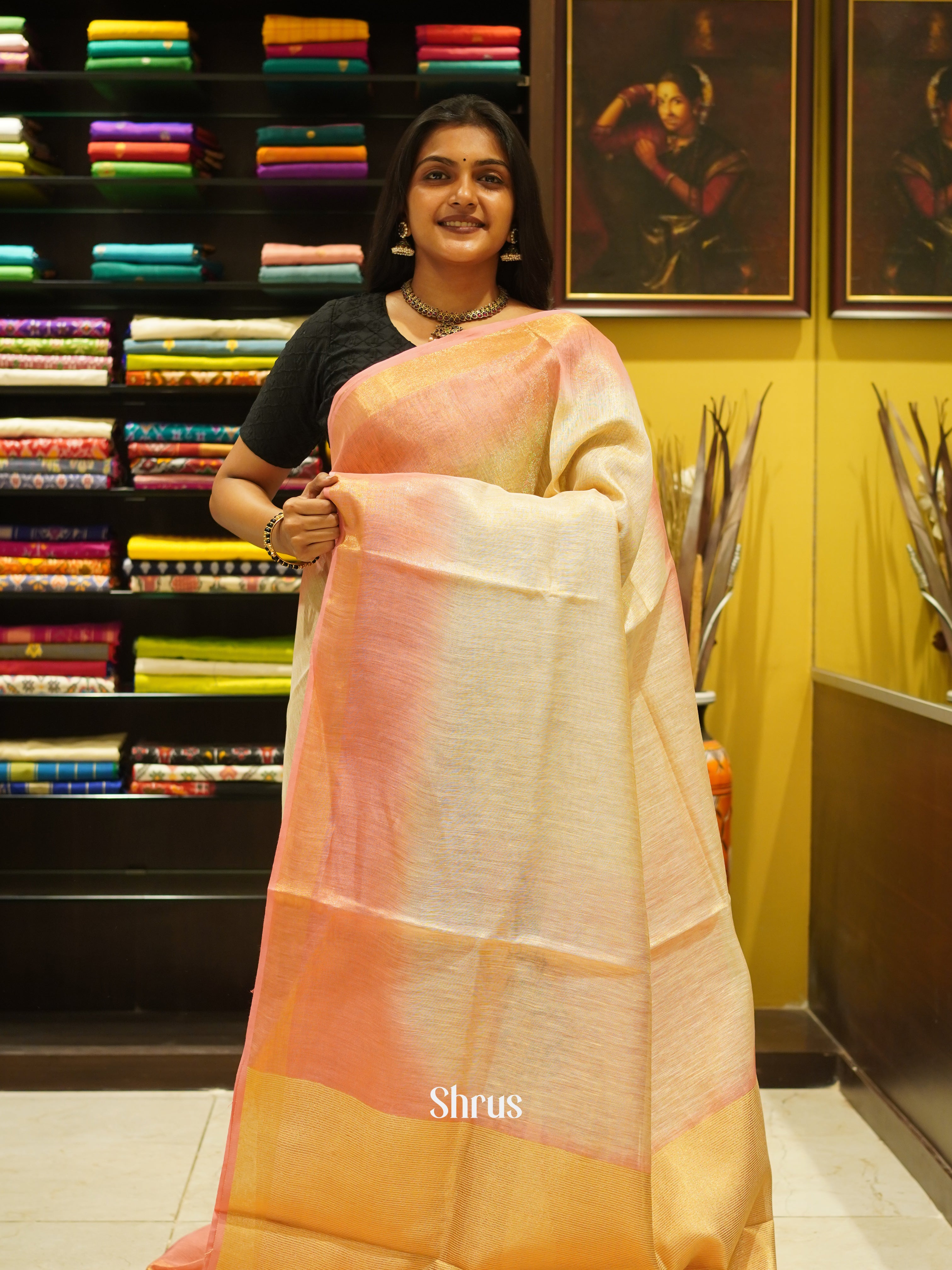 Green & Orange - Linen saree - Shop on ShrusEternity.com