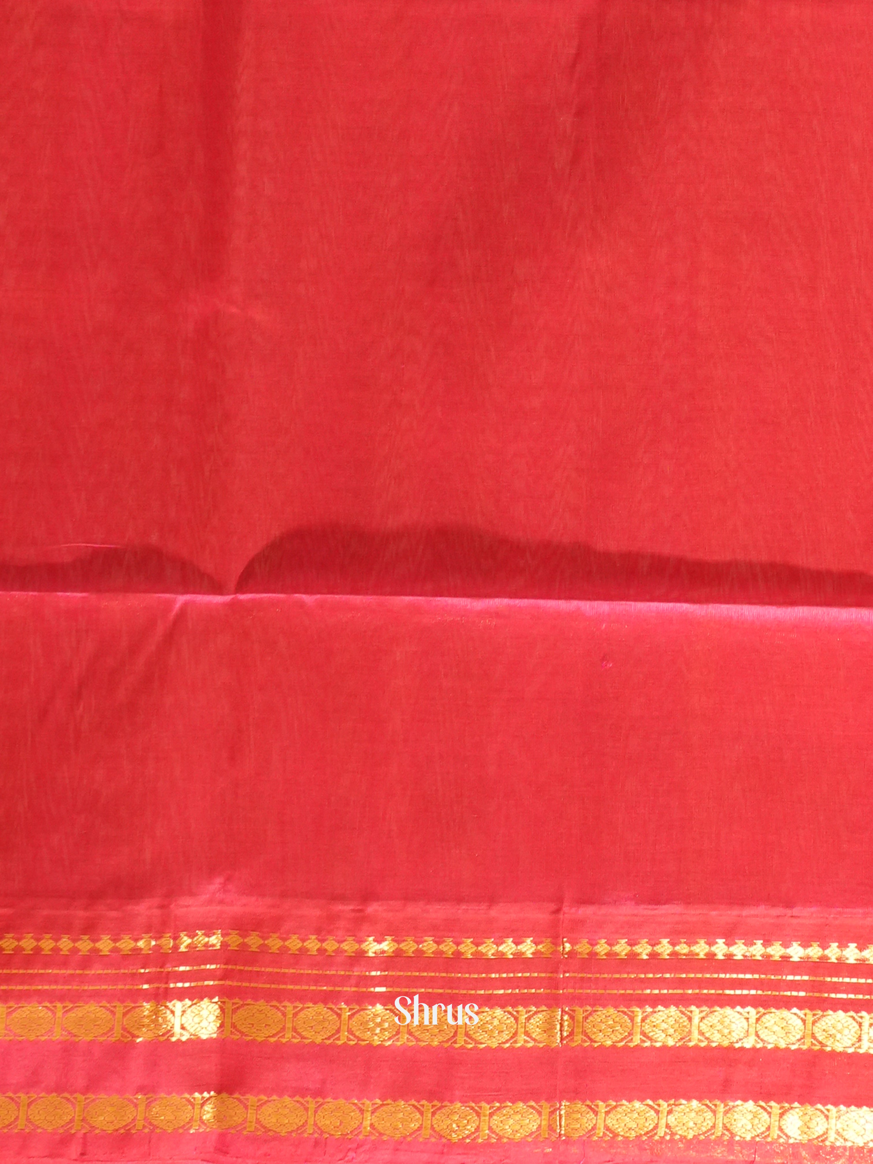 Cream & Reddish Pink - Silk Cotton Saree - Shop on ShrusEternity.com