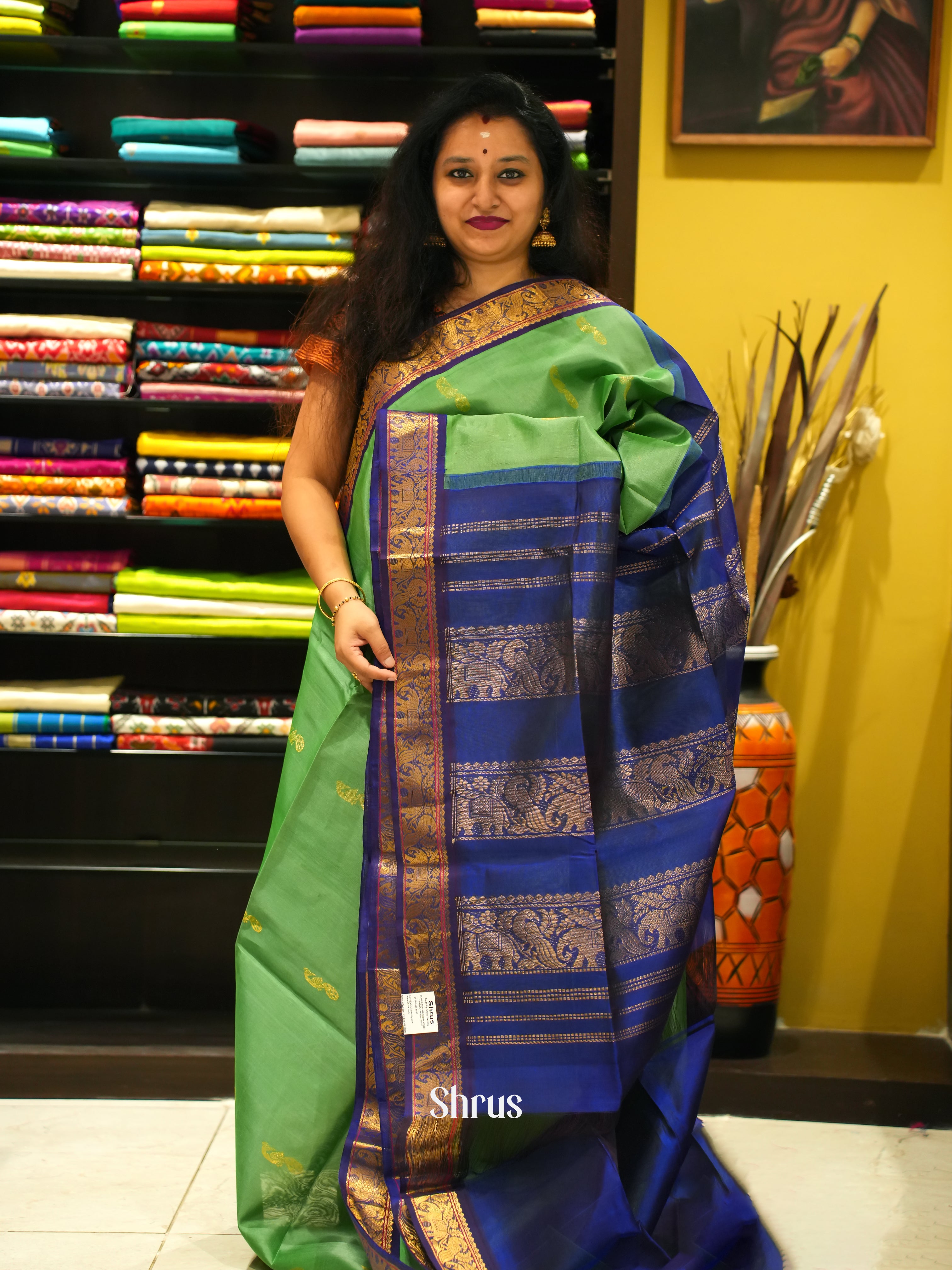 Green & Blue - Silk Cotton Saree - Shop on ShrusEternity.com