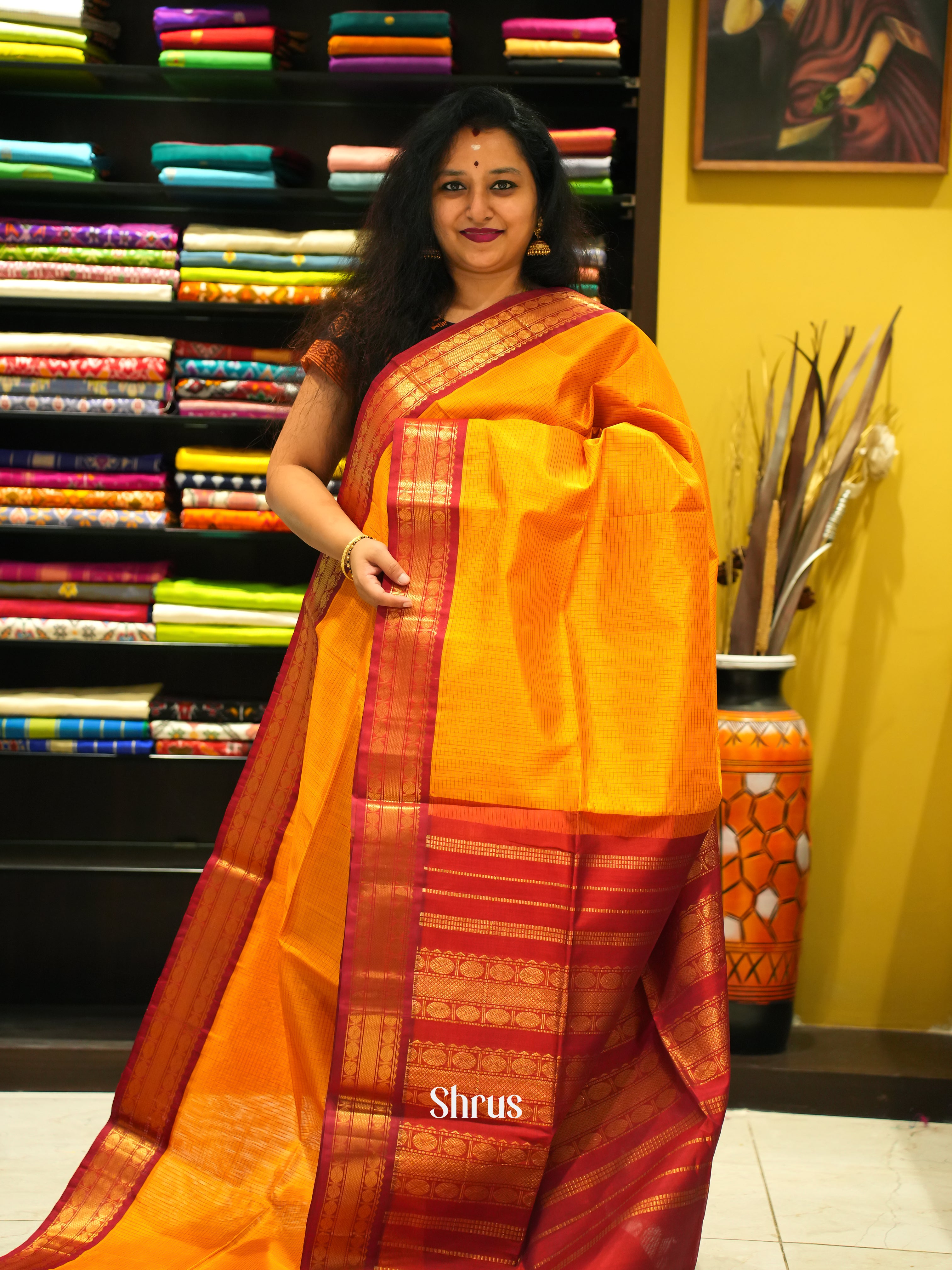 Mambazha Yellow & Red - Silk Cotton Saree - Shop on ShrusEternity.com