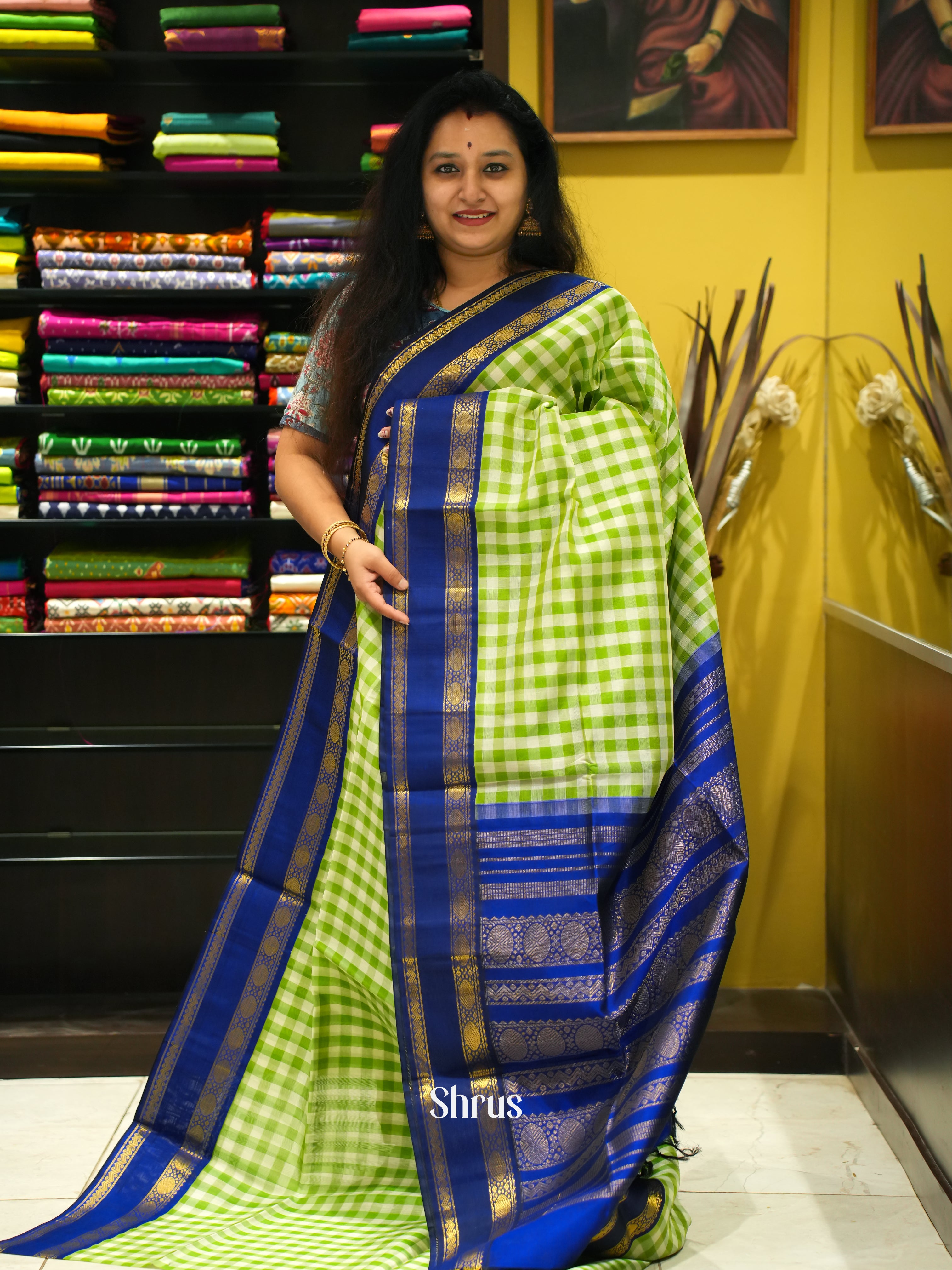 Green & Blue - Silk Cotton Saree - Shop on ShrusEternity.com