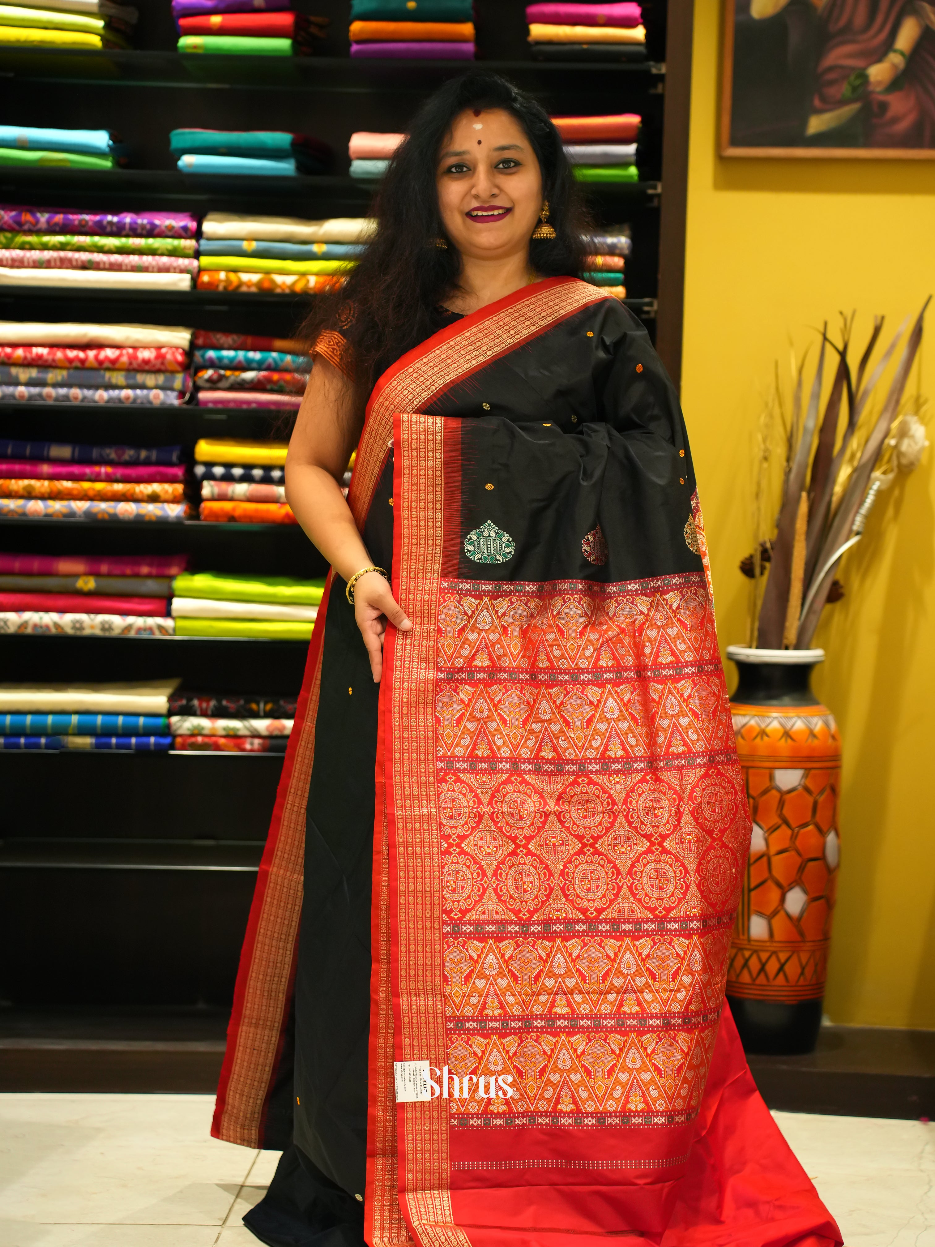Black & Red - Soft Silk saree(Odisha Sambalpuri ) - Shop on ShrusEternity.com