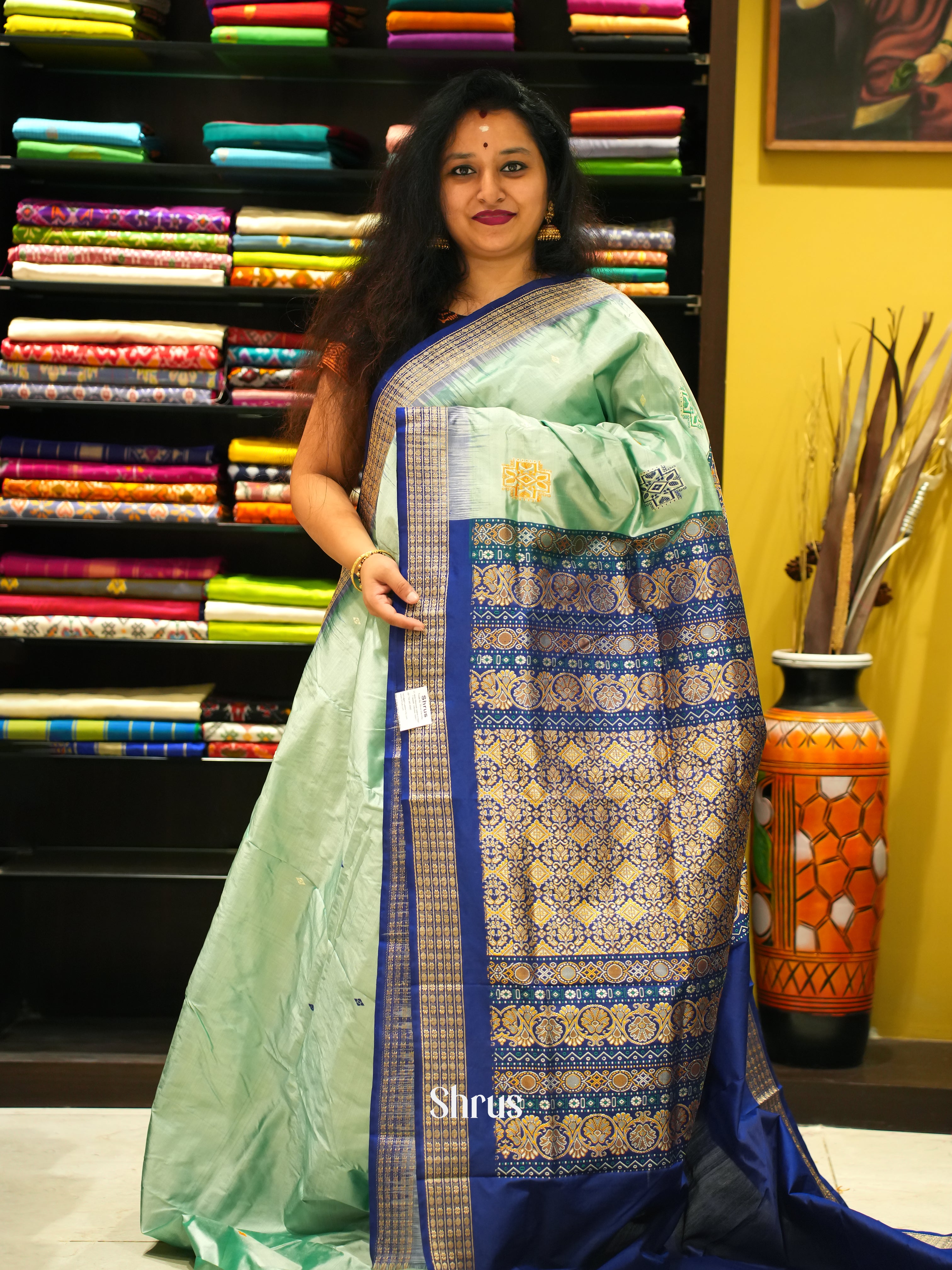 Green & Blue - Odisha Sambalpuri Soft Silk Saree - Shop on ShrusEternity.com