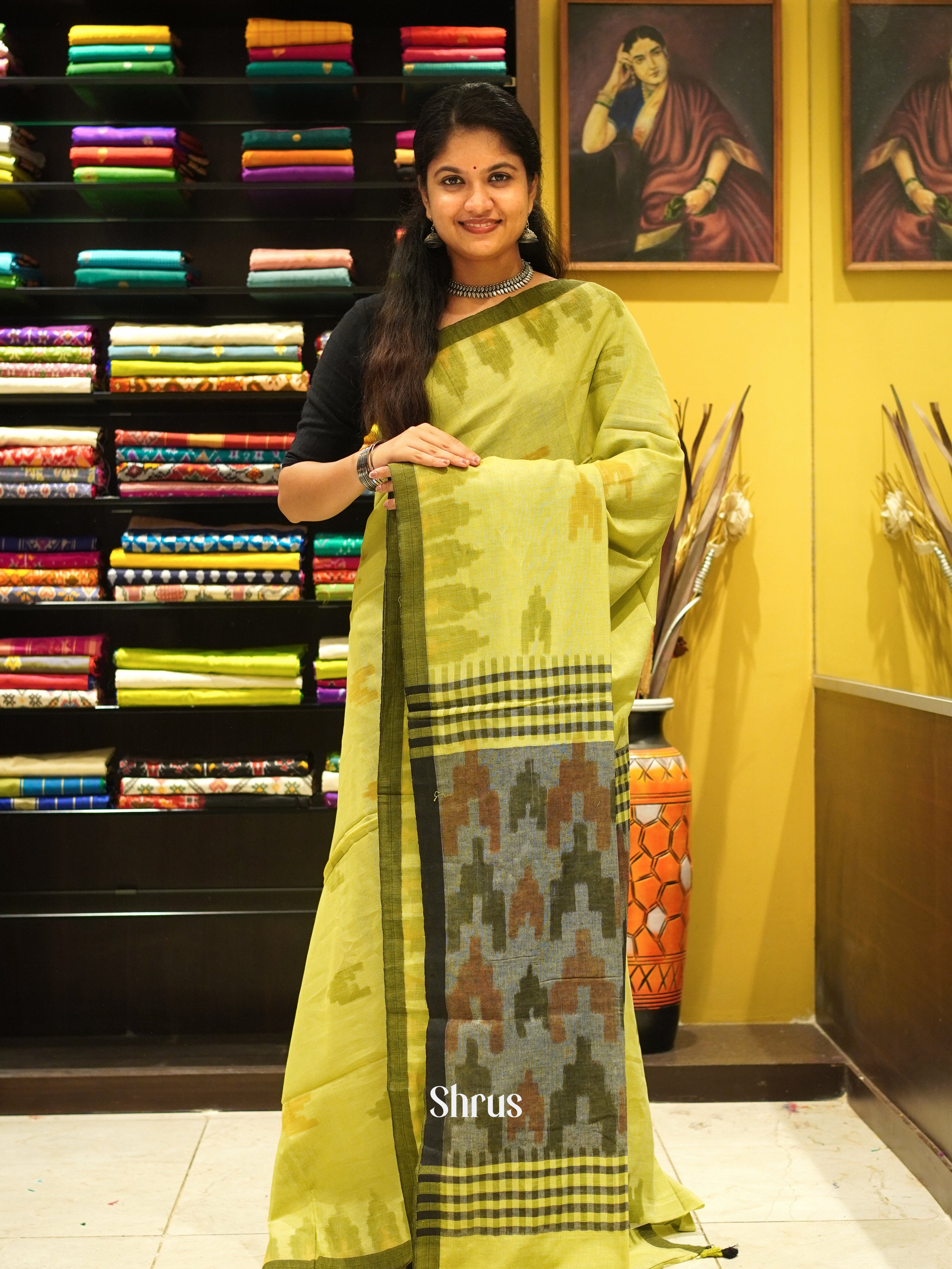 Green & Grey - Semi Ikkat Saree - Shop on ShrusEternity.com
