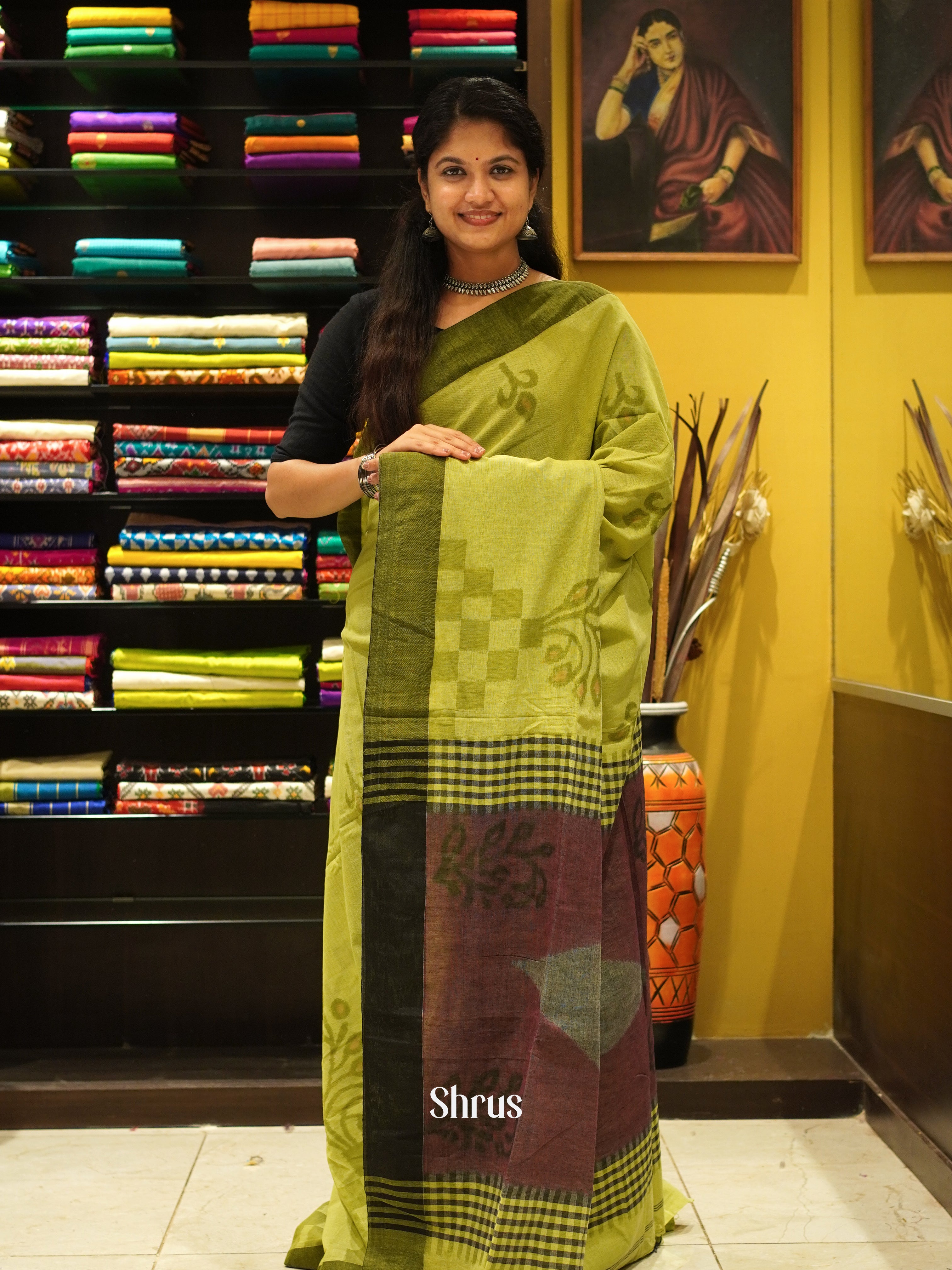 Green & Brown - Semi Ikkat saree - Shop on ShrusEternity.com