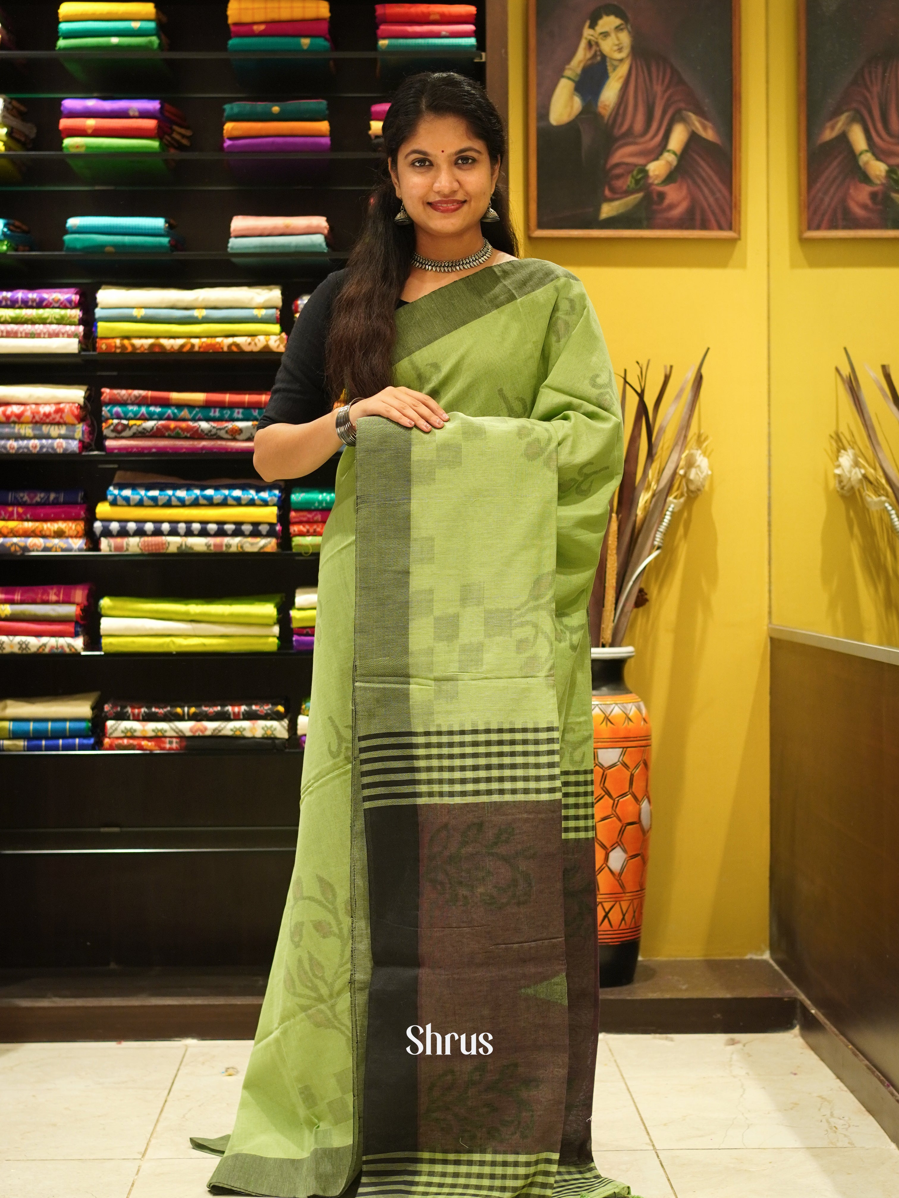 Green & Brown - Semi Ikkat Saree - Shop on ShrusEternity.com