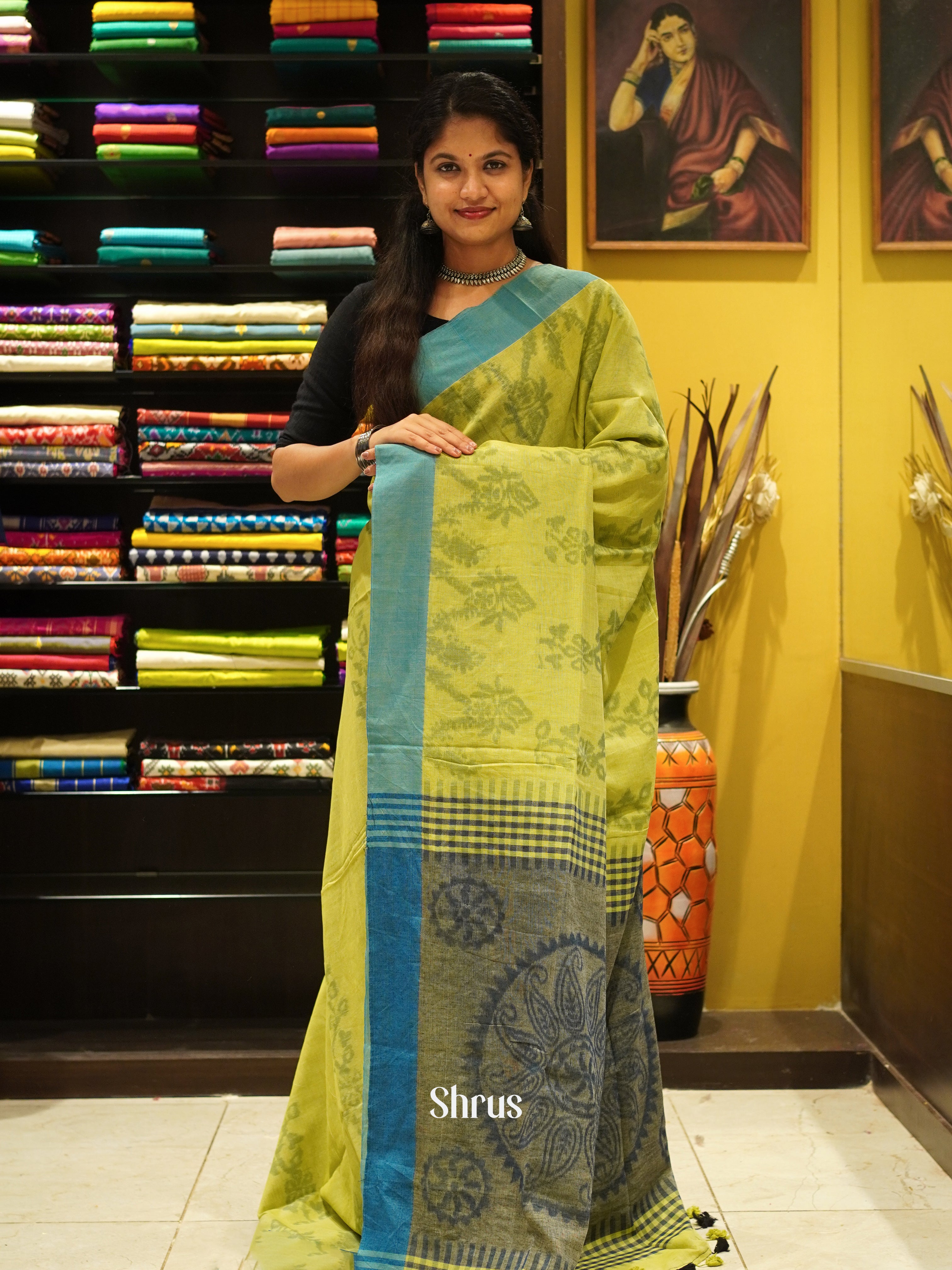 Green & Blue - Semi Ikkat Saree - Shop on ShrusEternity.com