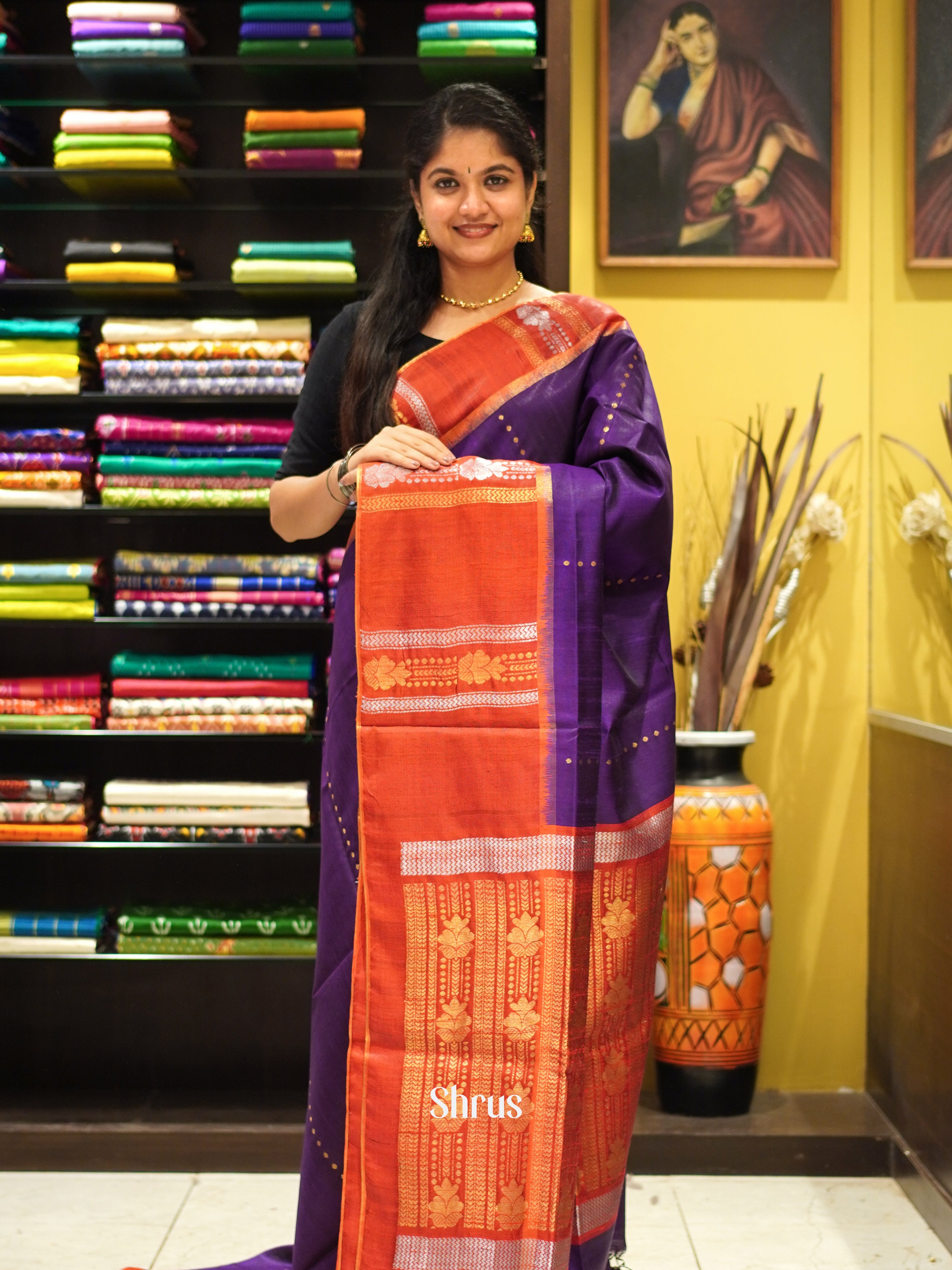 Violet & Red - Raw Silk Saree - Shop on ShrusEternity.com