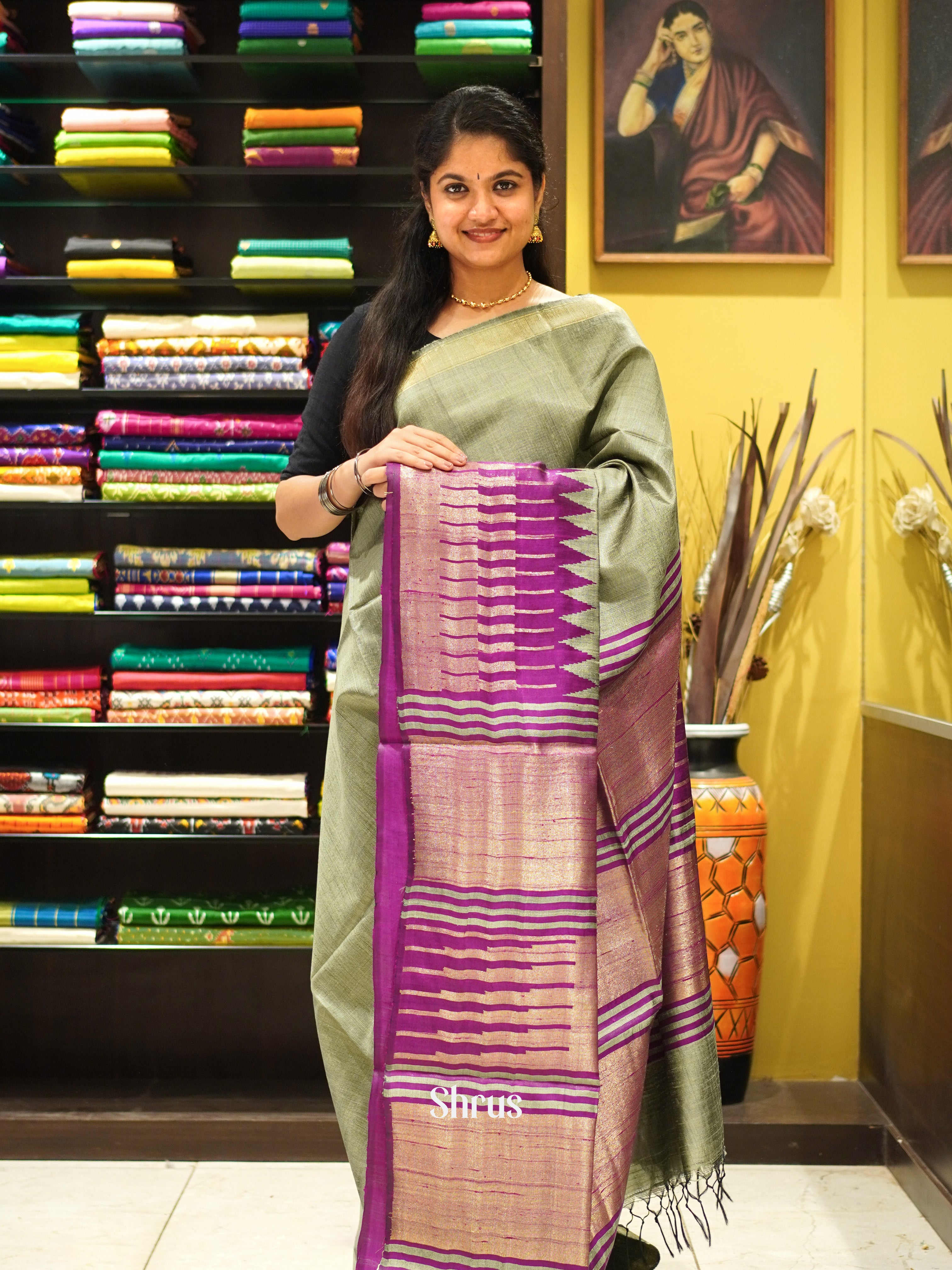 Grey & Purple - Raw Silk Saree - Shop on ShrusEternity.com