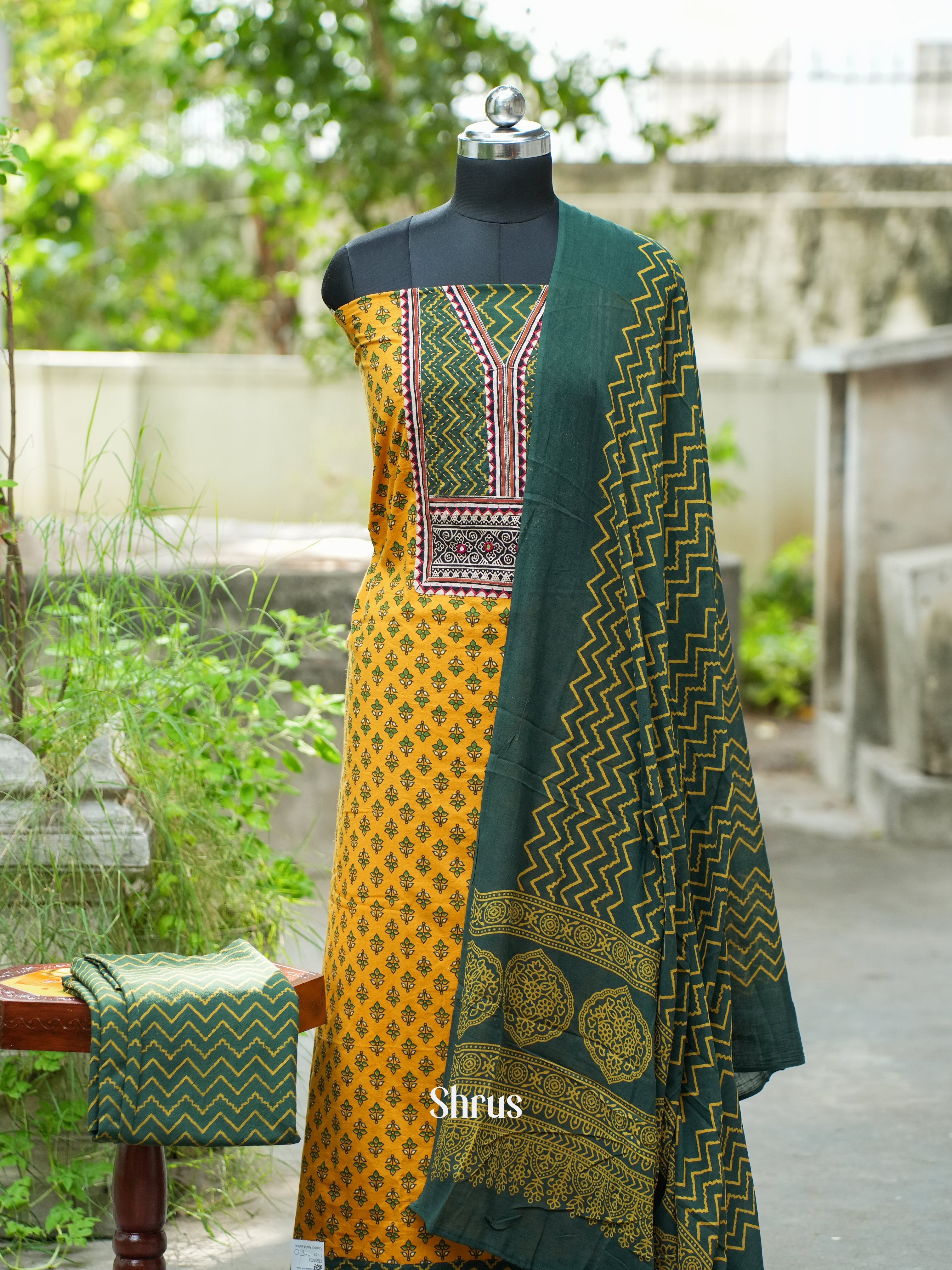 Mustard & Green- Ajrakh Salwar - Shop on ShrusEternity.com