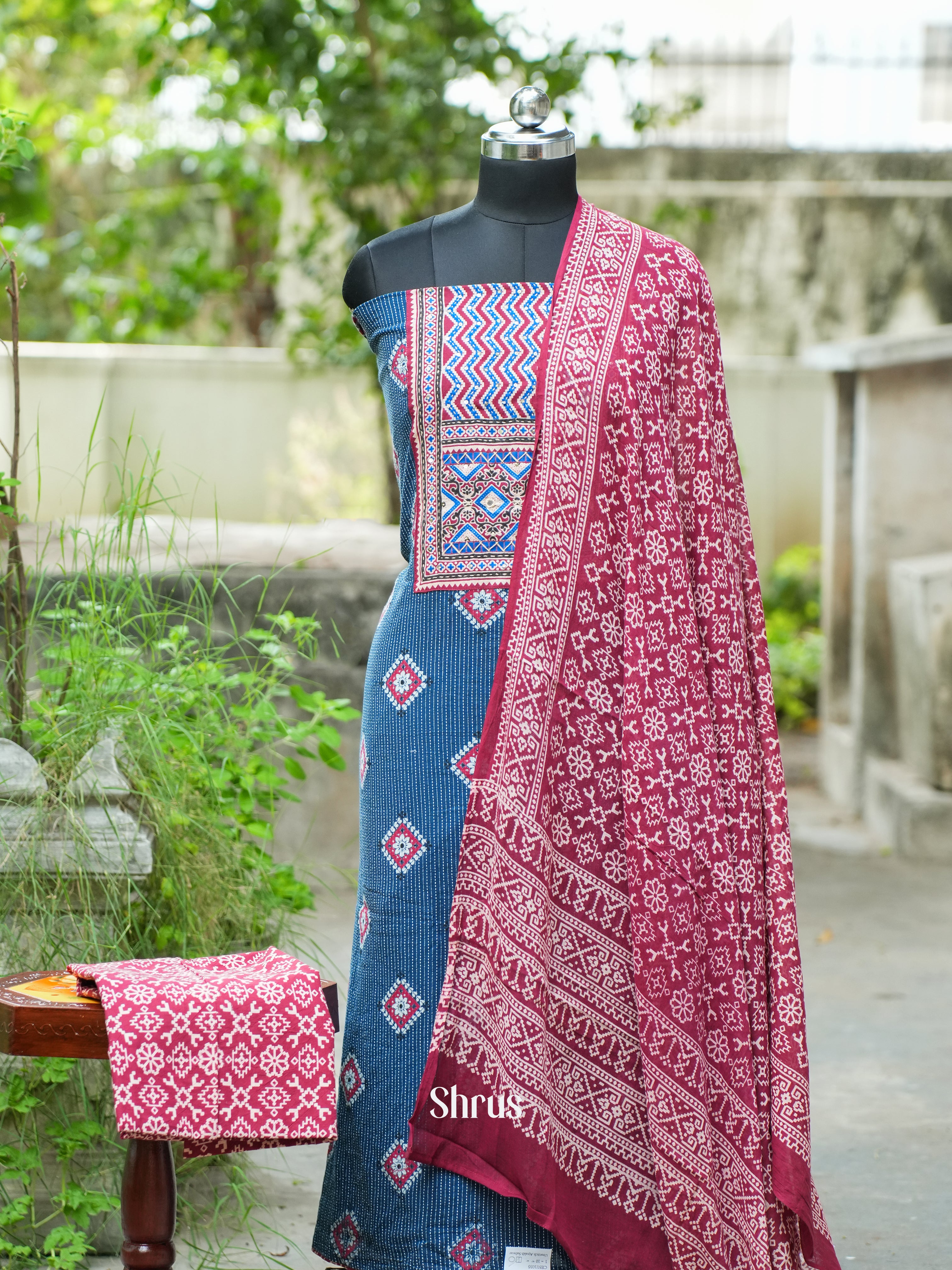 Blue & Red - Ajrakh Salwar - Shop on ShrusEternity.com