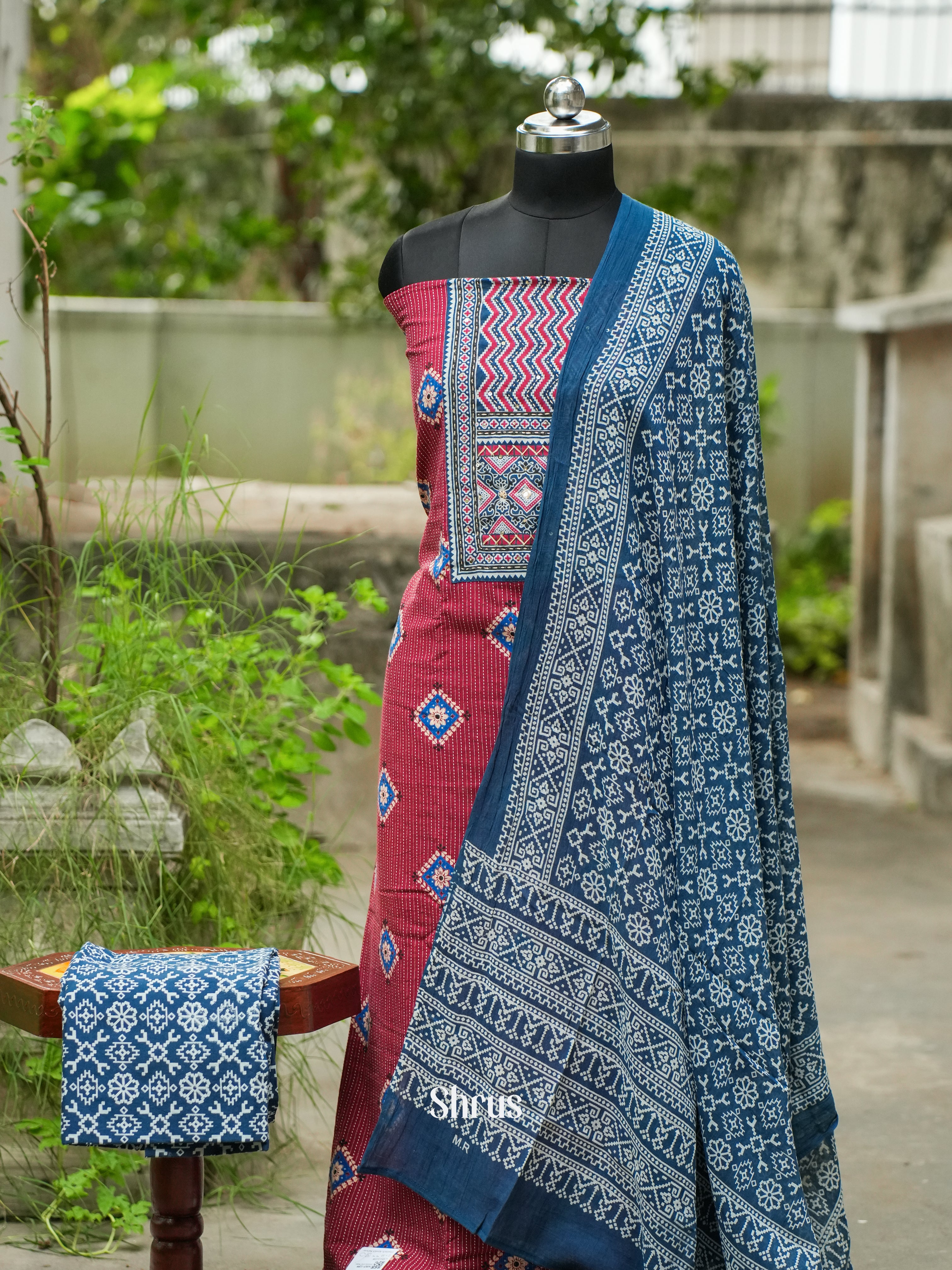 Maroon & Blue - Ajrakh Salwar - Shop on ShrusEternity.com