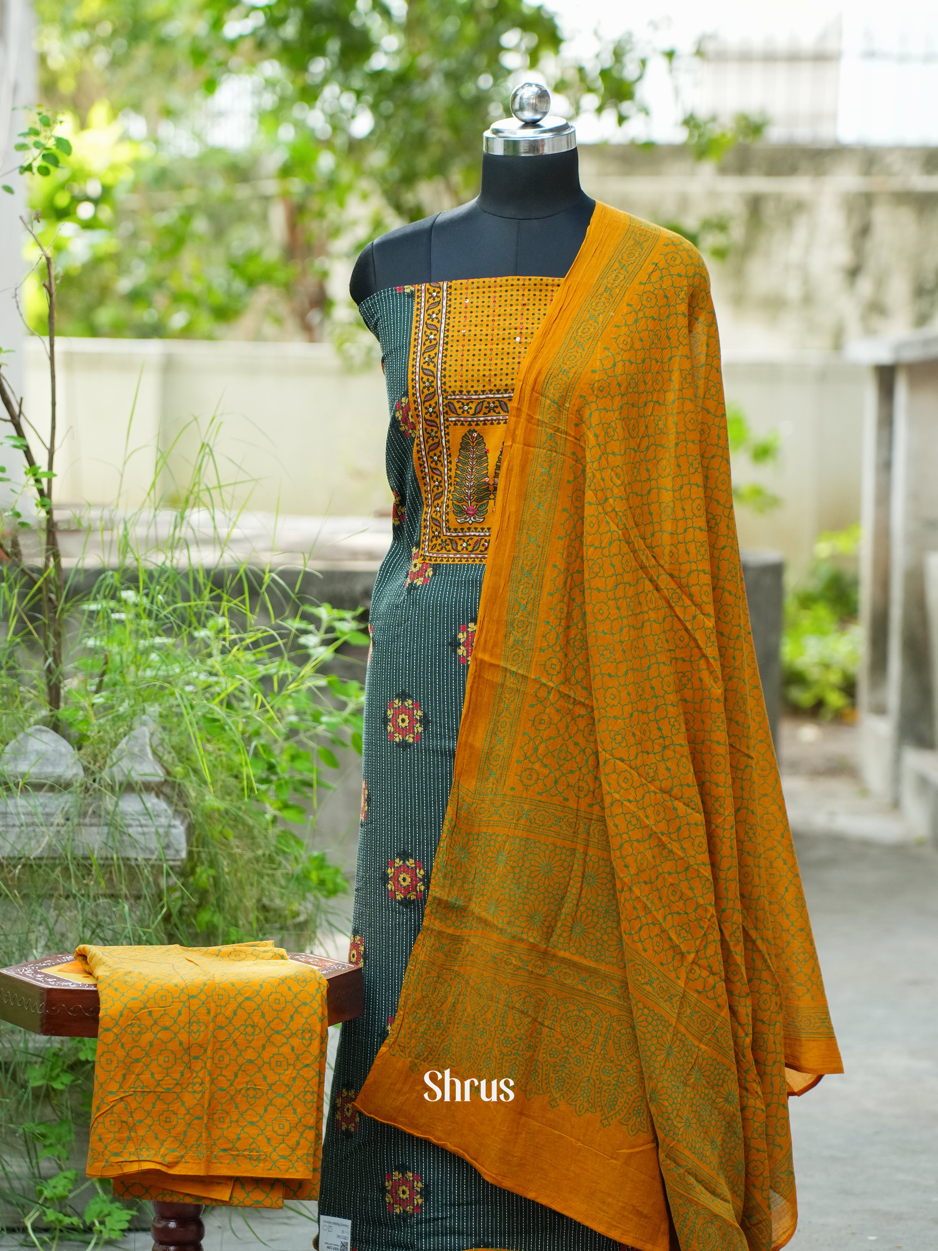 Green & Mustard - Ajrakh Salwar - Shop on ShrusEternity.com