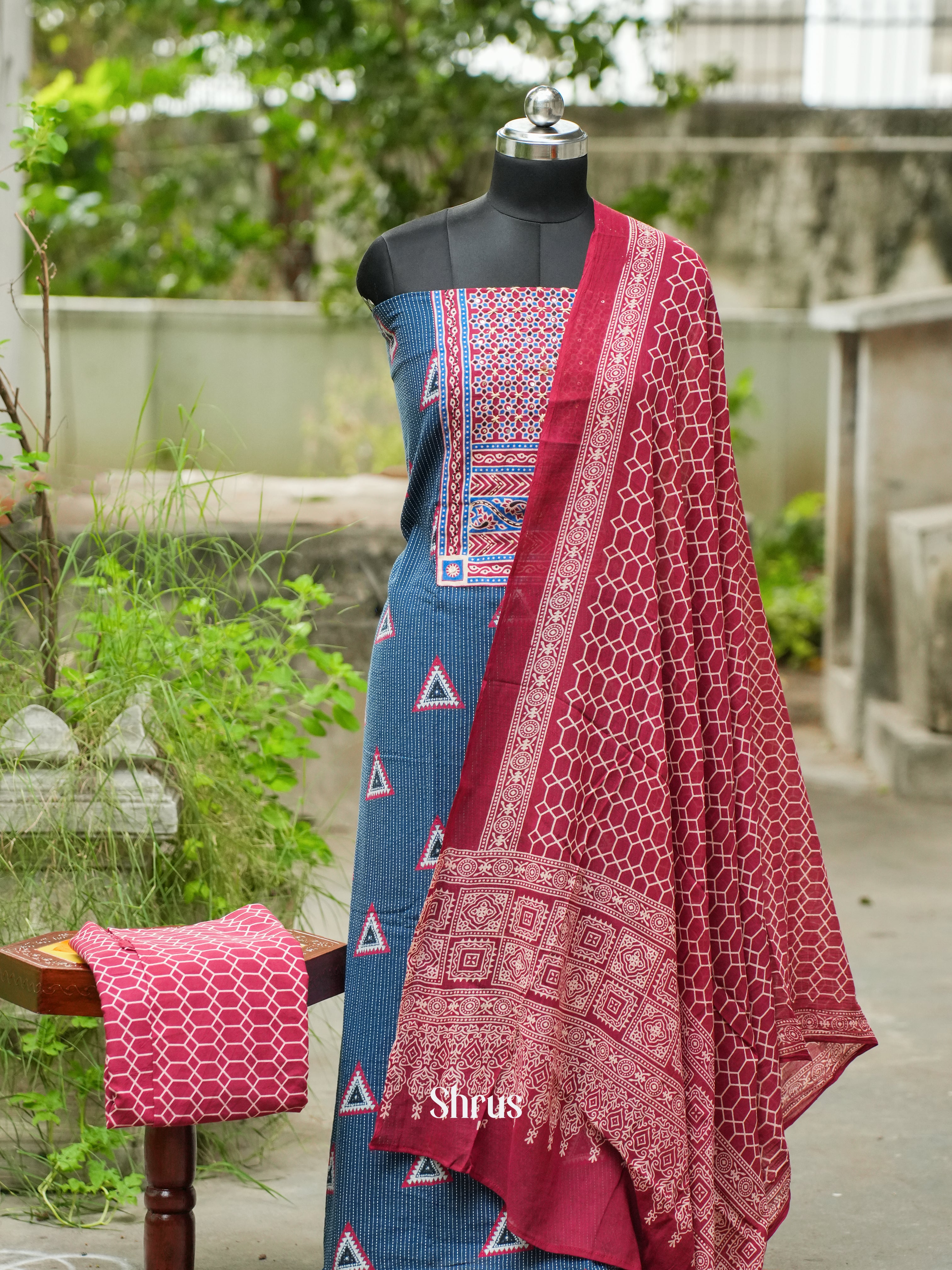 Blue & Red - Ajrakh Salwar - Shop on ShrusEternity.com