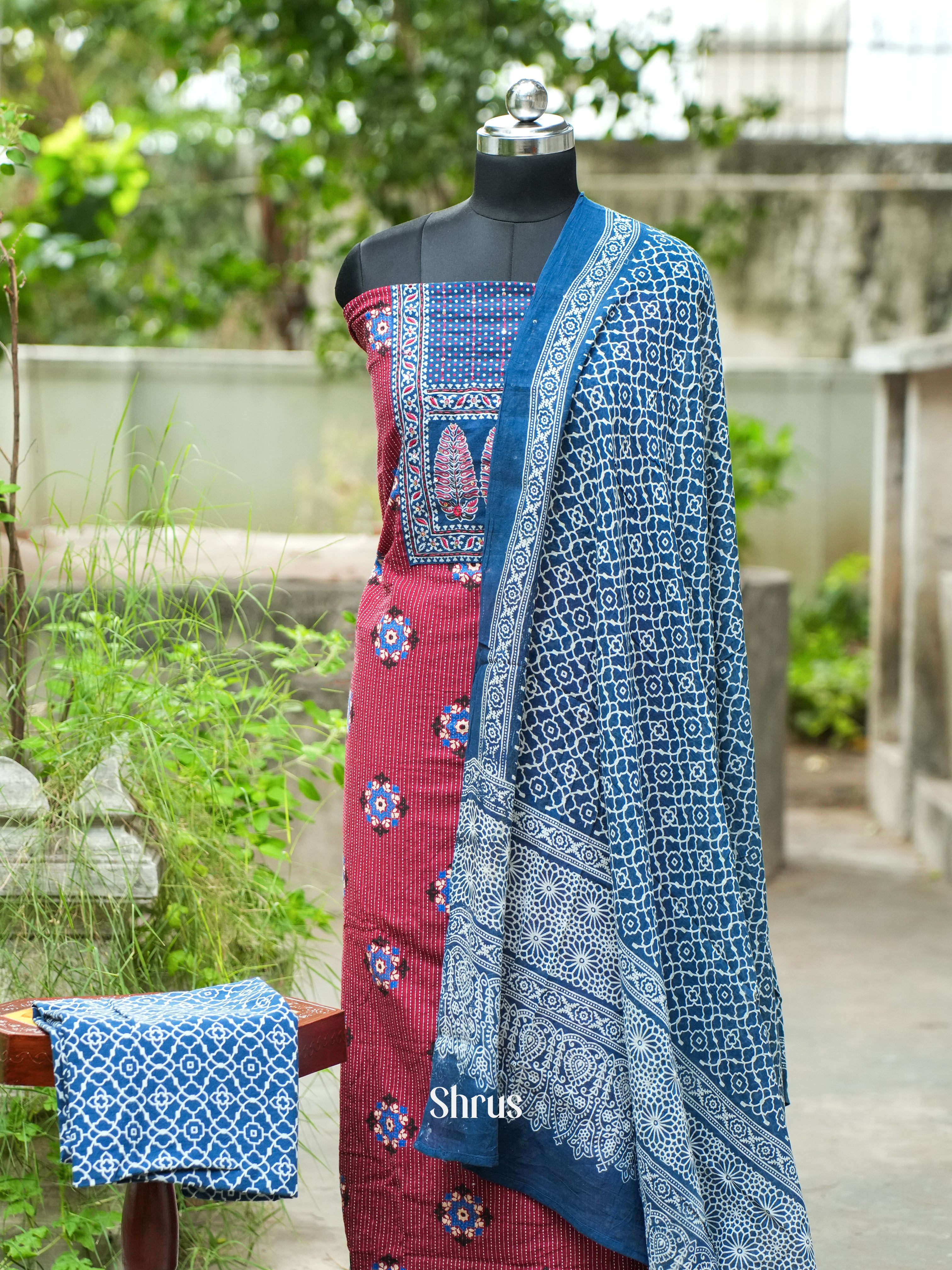 Red & Blue - Ajrakh Salwar - Shop on ShrusEternity.com