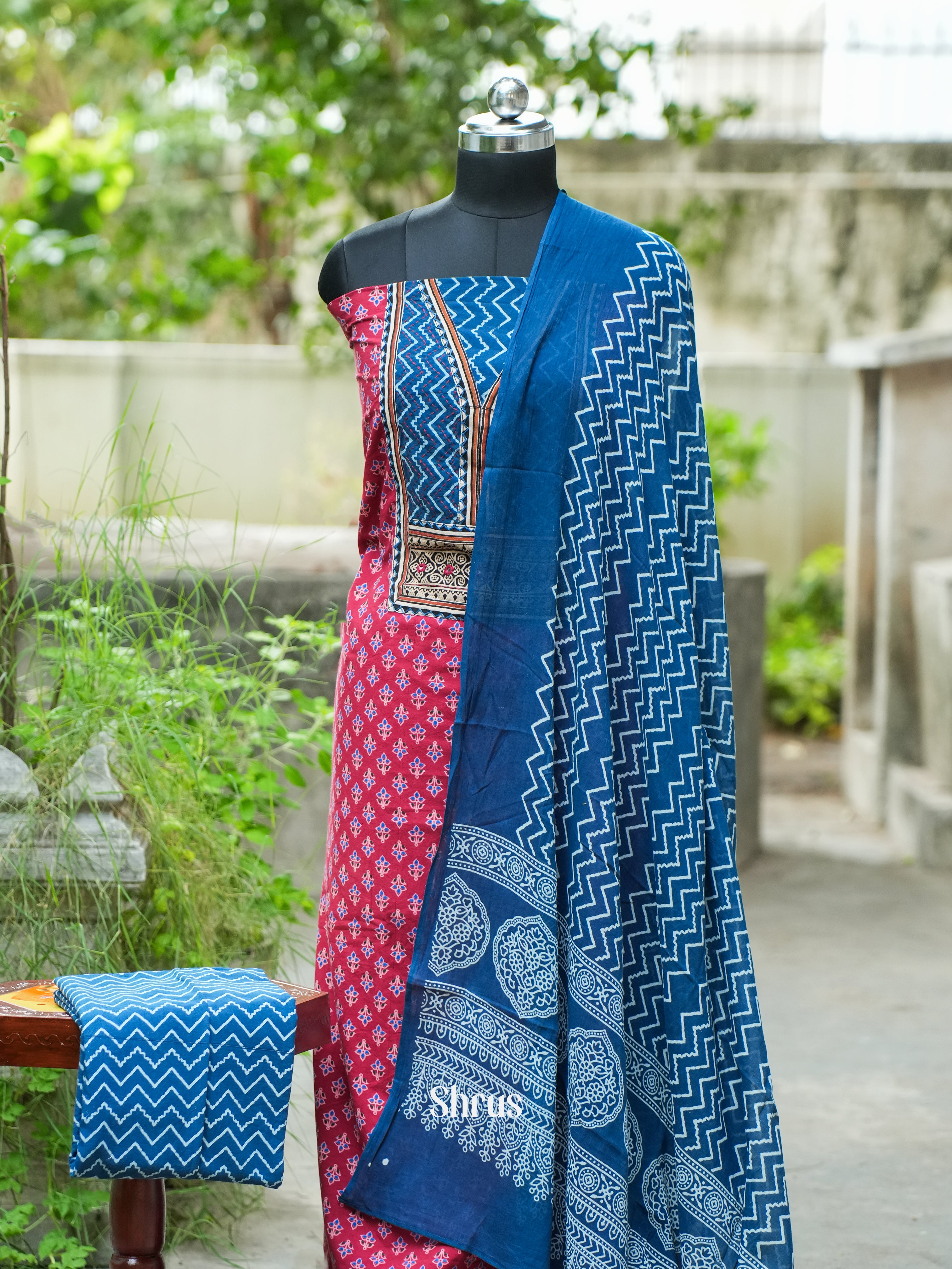 Red & Blue- Ajrakh Salwar - Shop on ShrusEternity.com