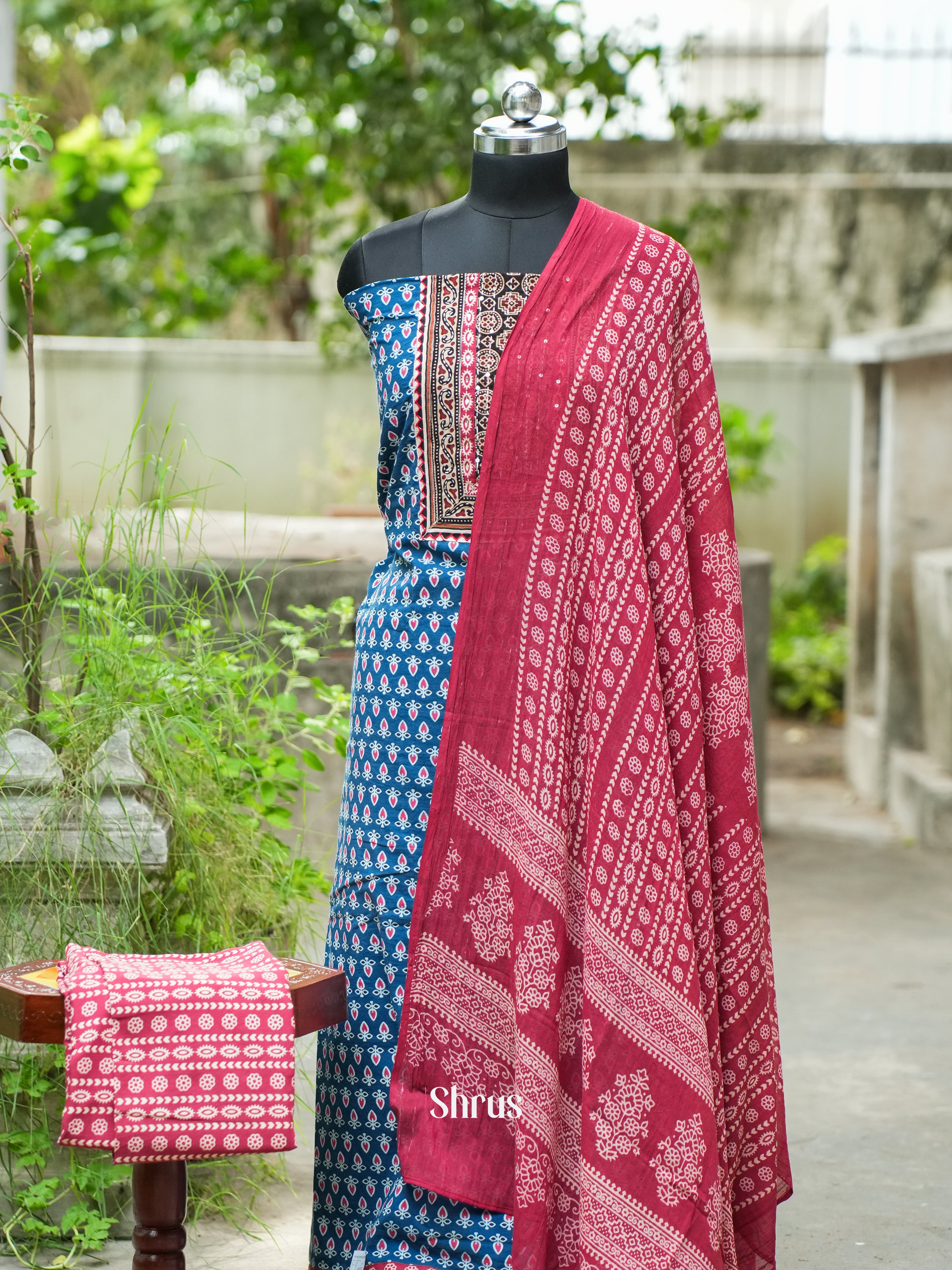Blue & Red - Ajrakh Salwar - Shop on ShrusEternity.com