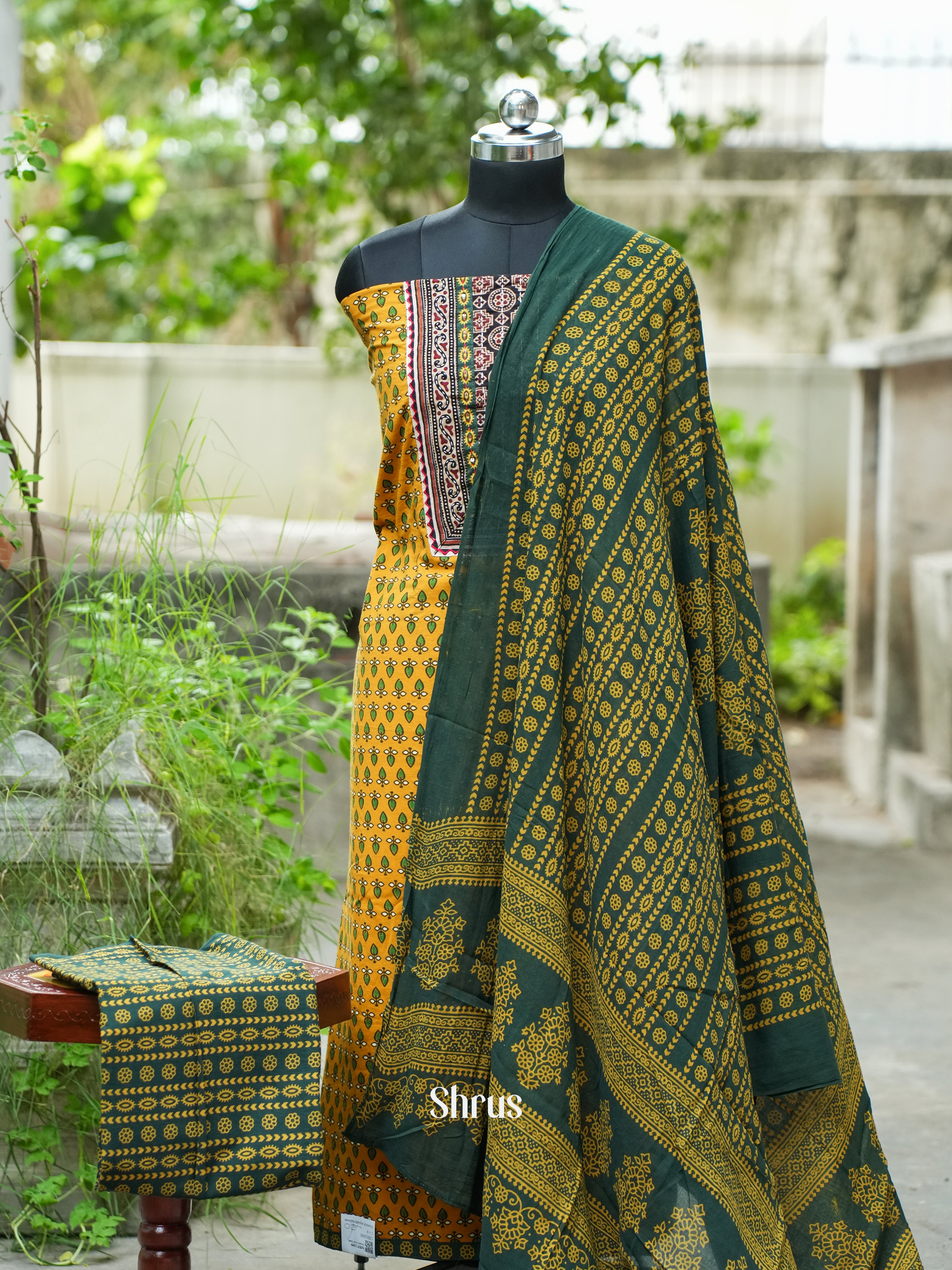 Yellow & Green - Ajrakh Salwar - Shop on ShrusEternity.com