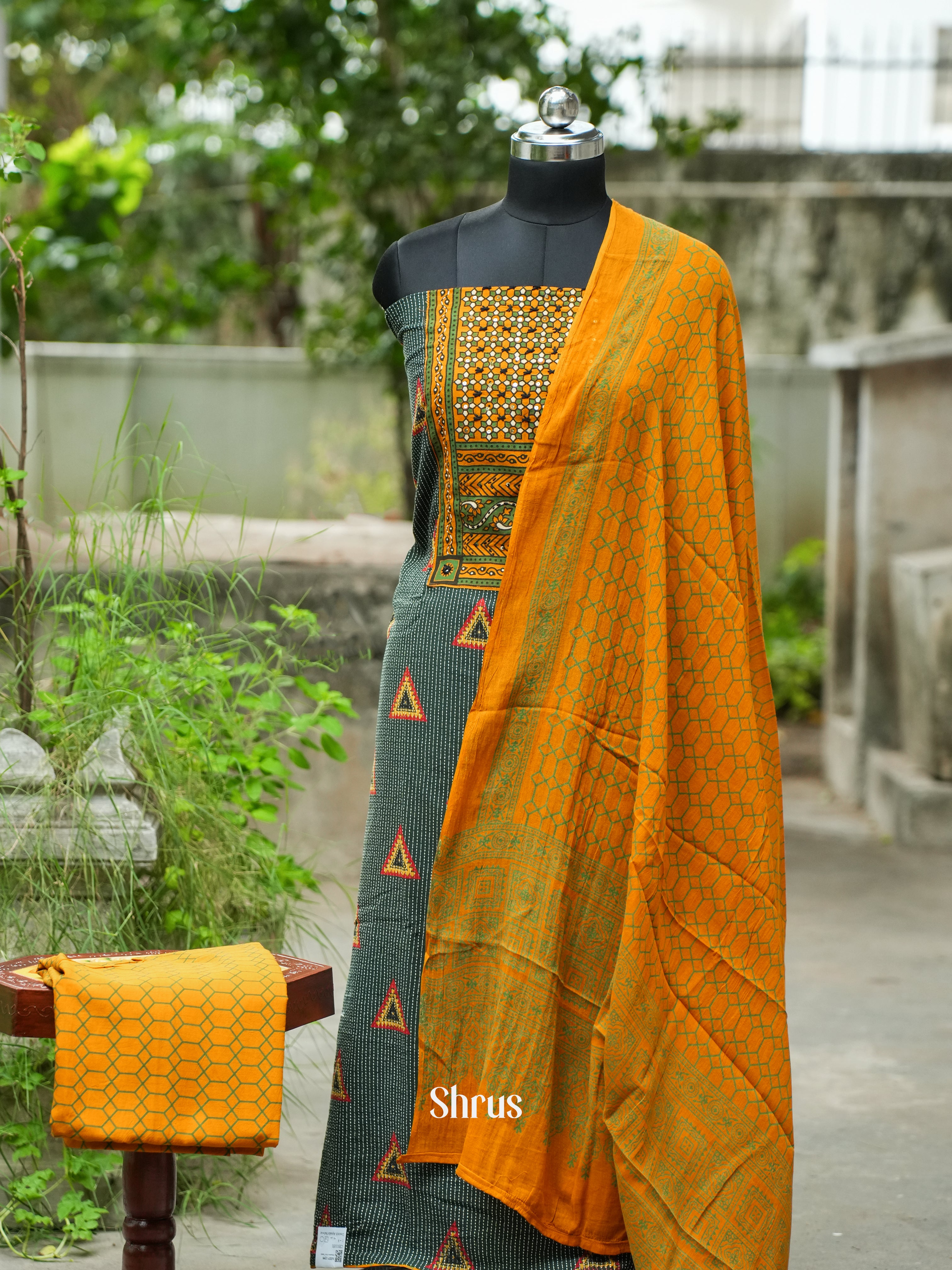 Green & Mustard - Ajrakh Salwar - Shop on ShrusEternity.com