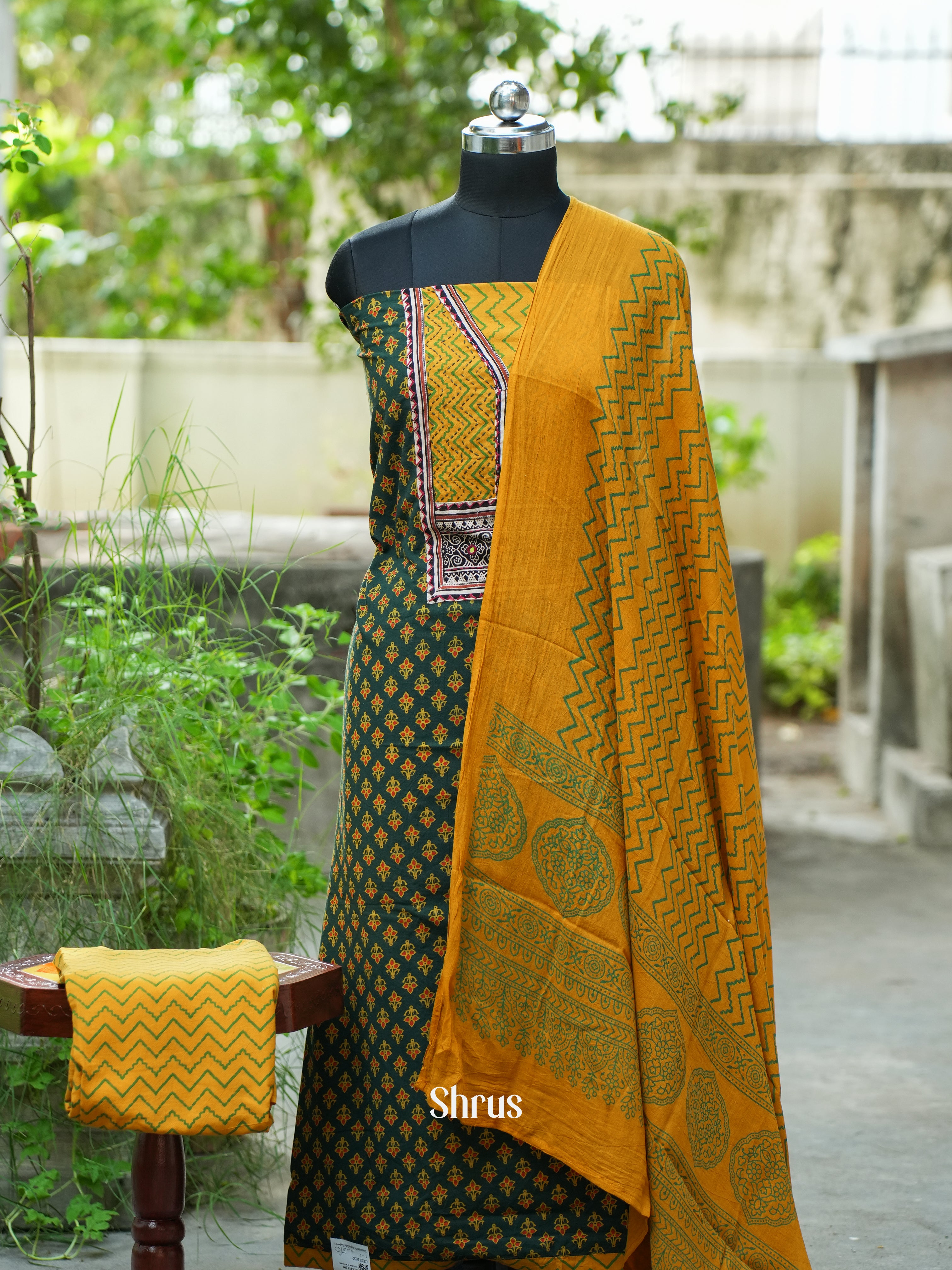 Green & Mustard- Ajrakh Salwar - Shop on ShrusEternity.com