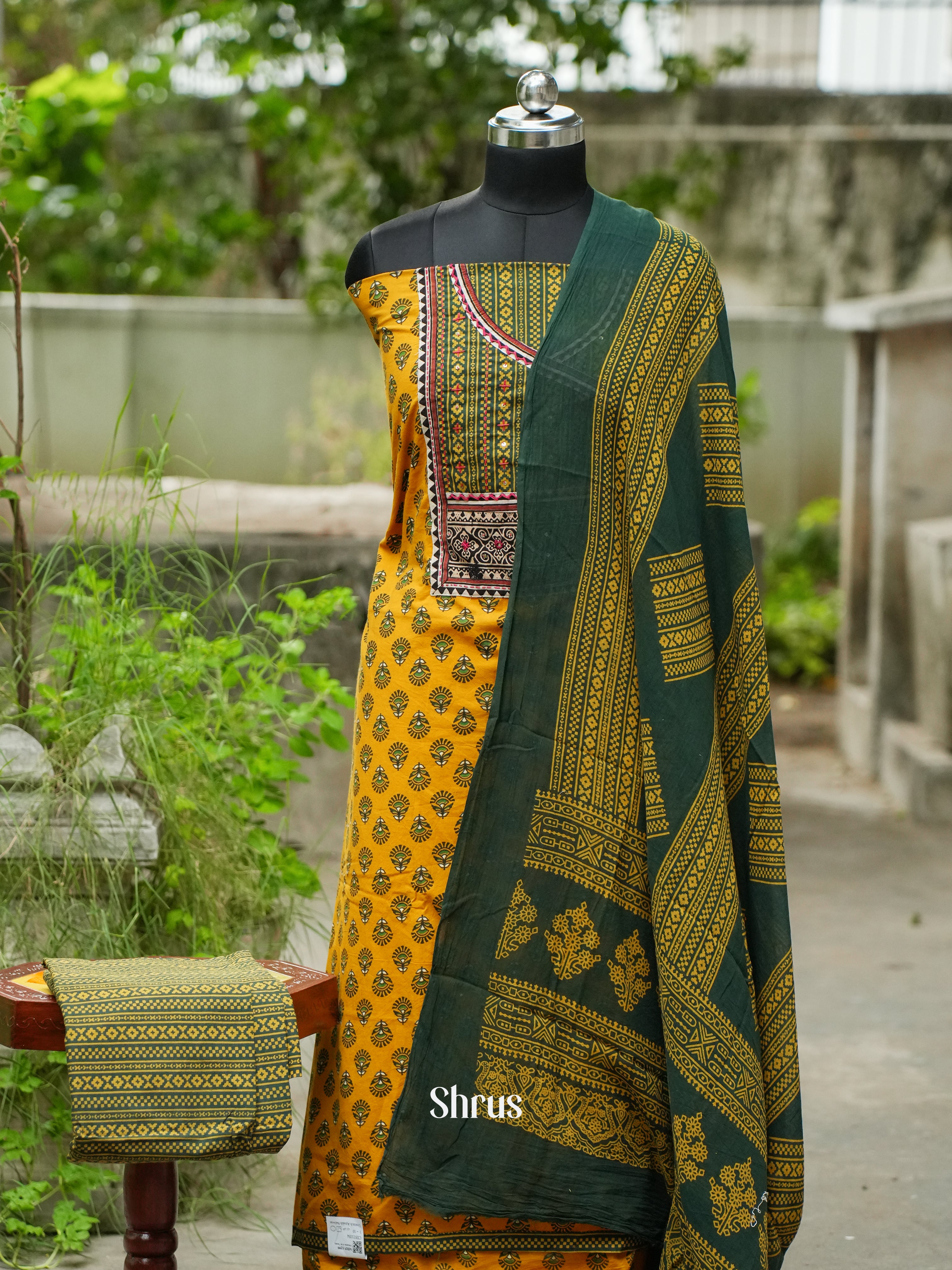 Mustard & Green - Ajrakh Salwar - Shop on ShrusEternity.com
