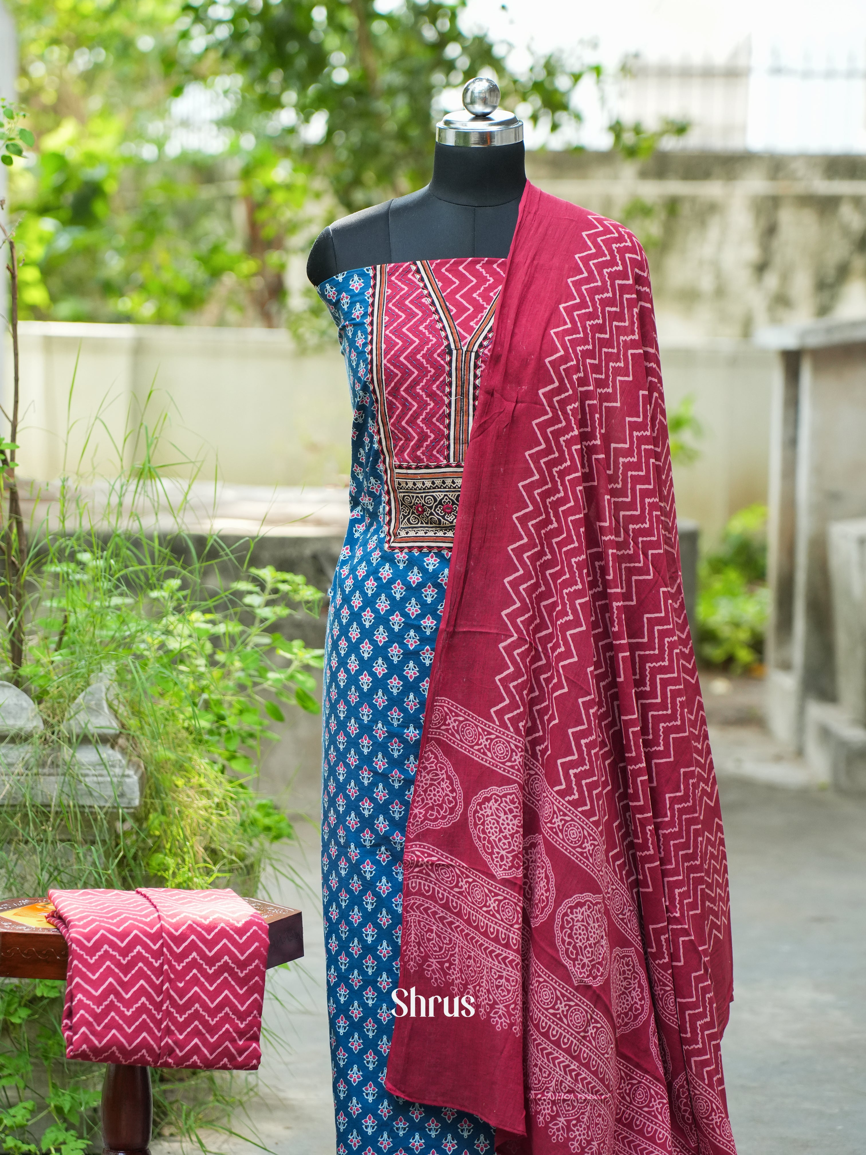 Blue & Red - Ajrakh Salwar - Shop on ShrusEternity.com