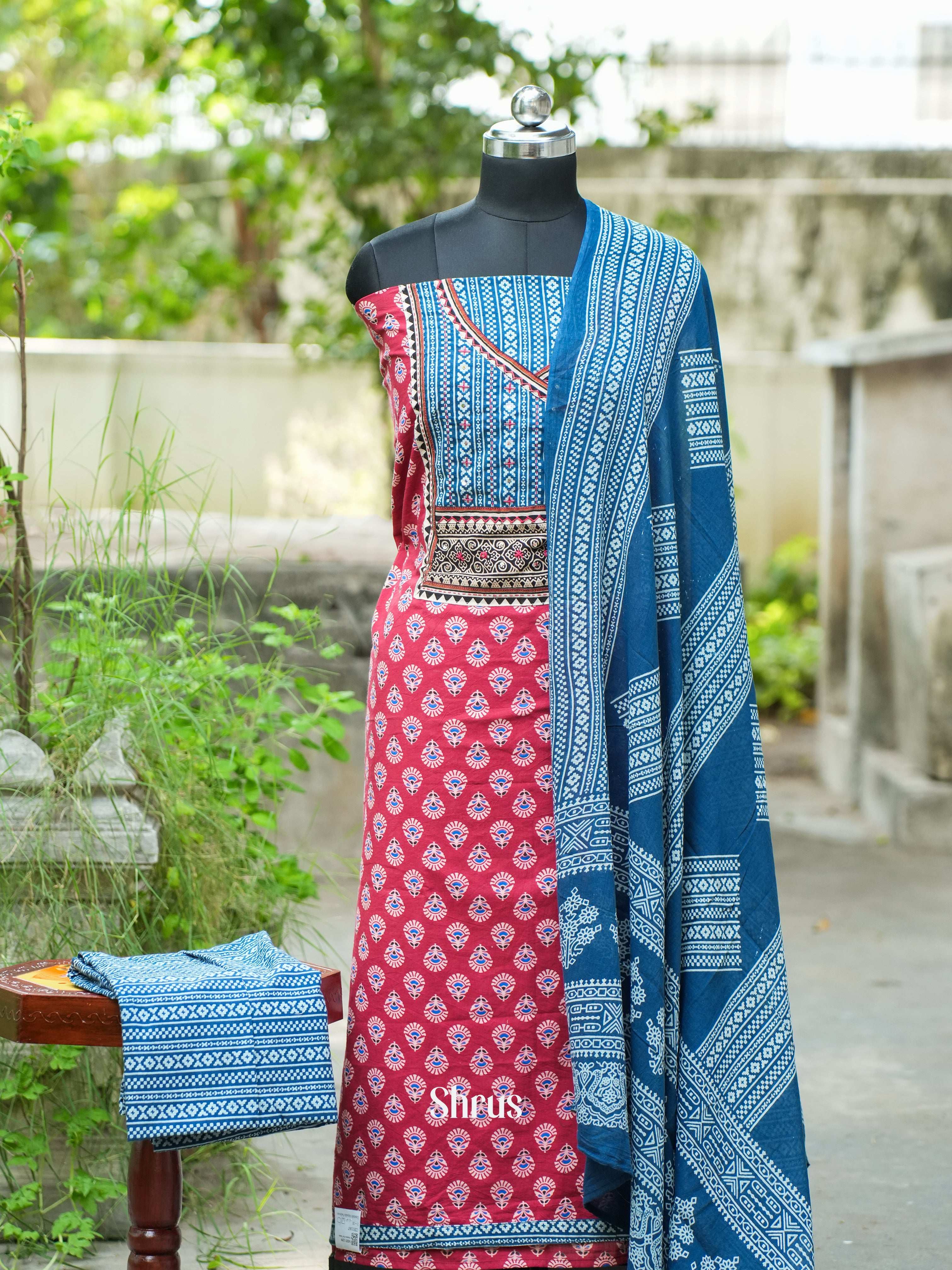 Red & Blue - Ajrakh Salwar - Shop on ShrusEternity.com