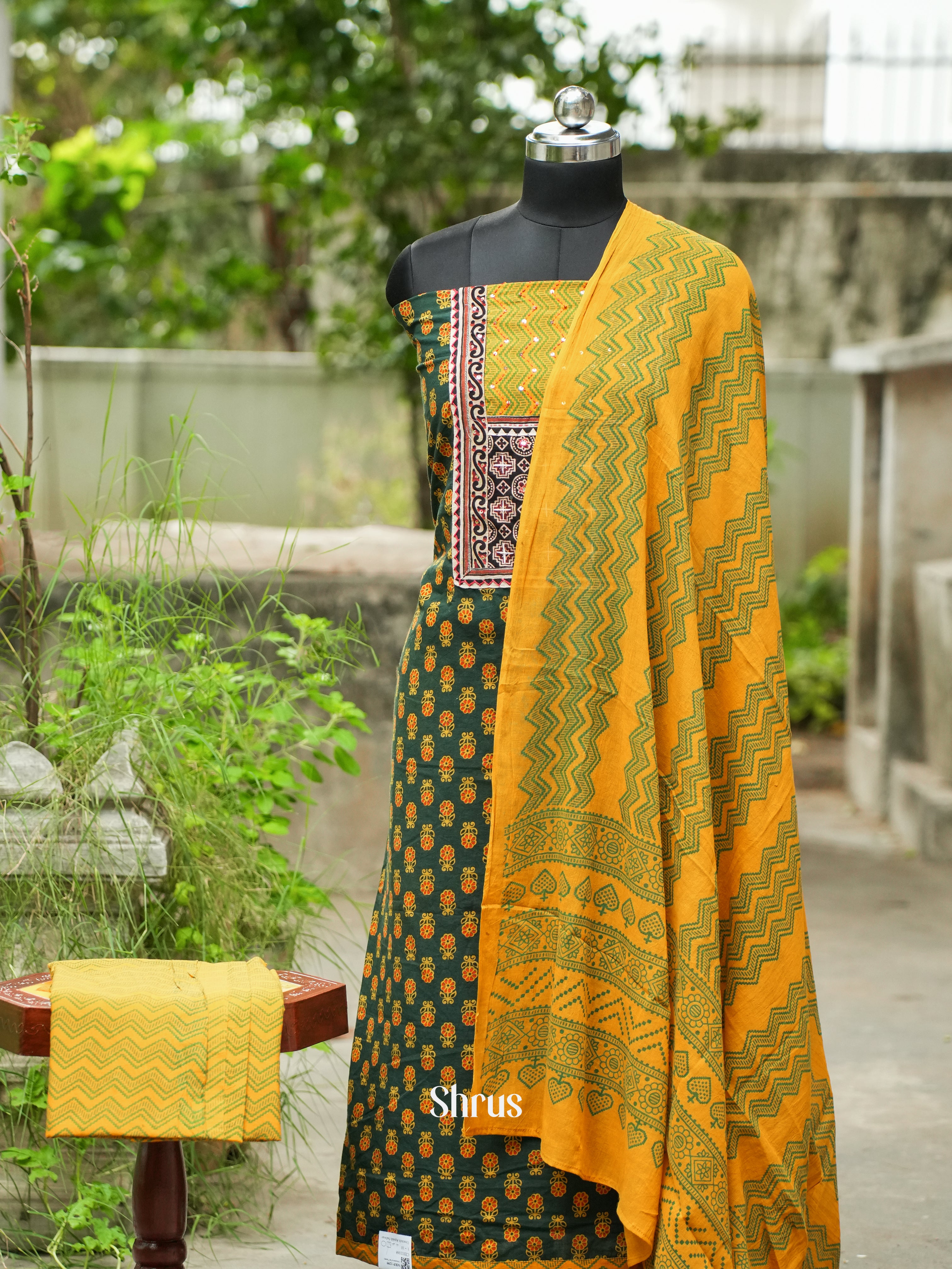 Green & Mustard - Ajrakh Salwar - Shop on ShrusEternity.com