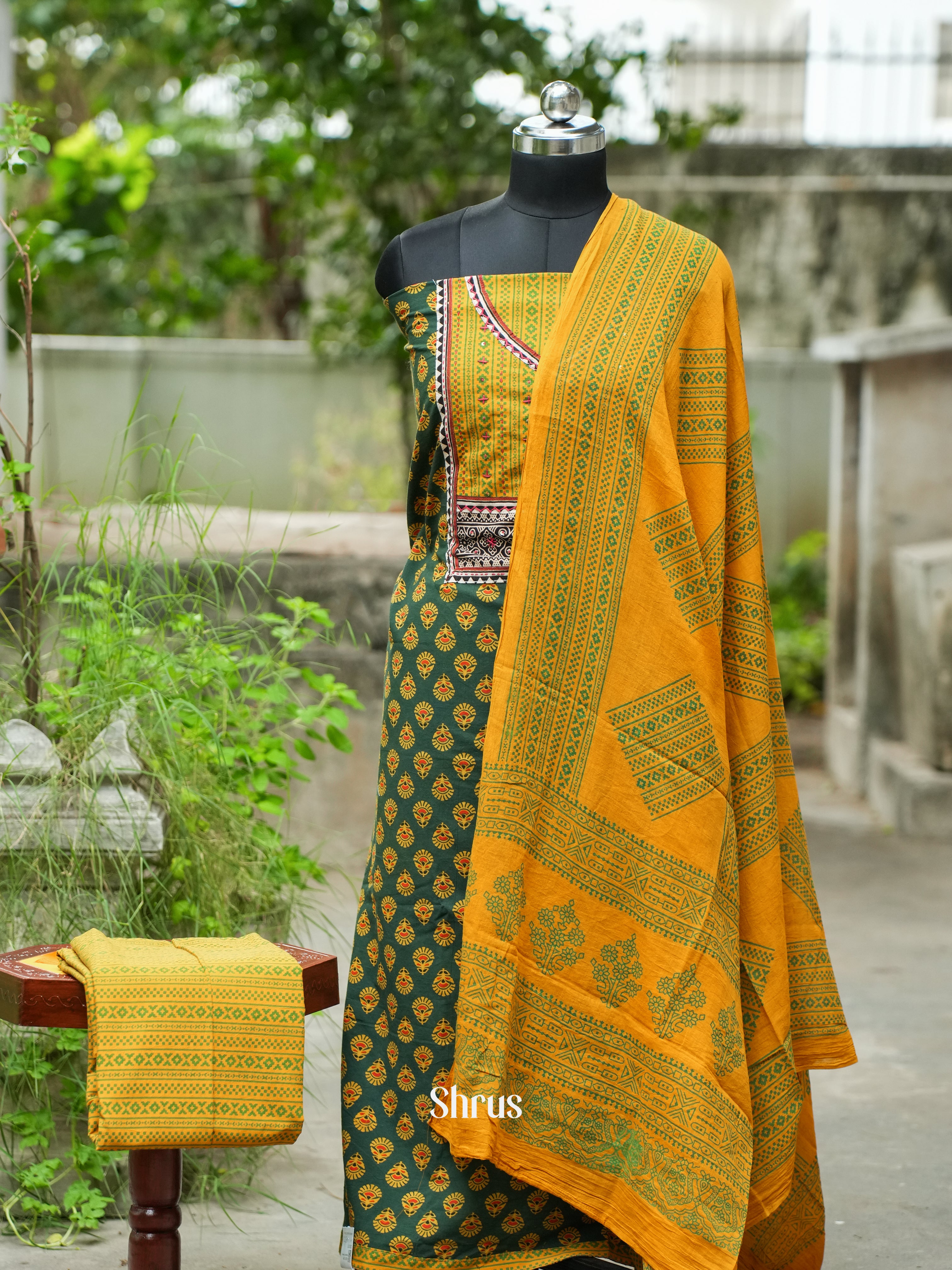 Green & Mustard - Ajrakh Salwar - Shop on ShrusEternity.com