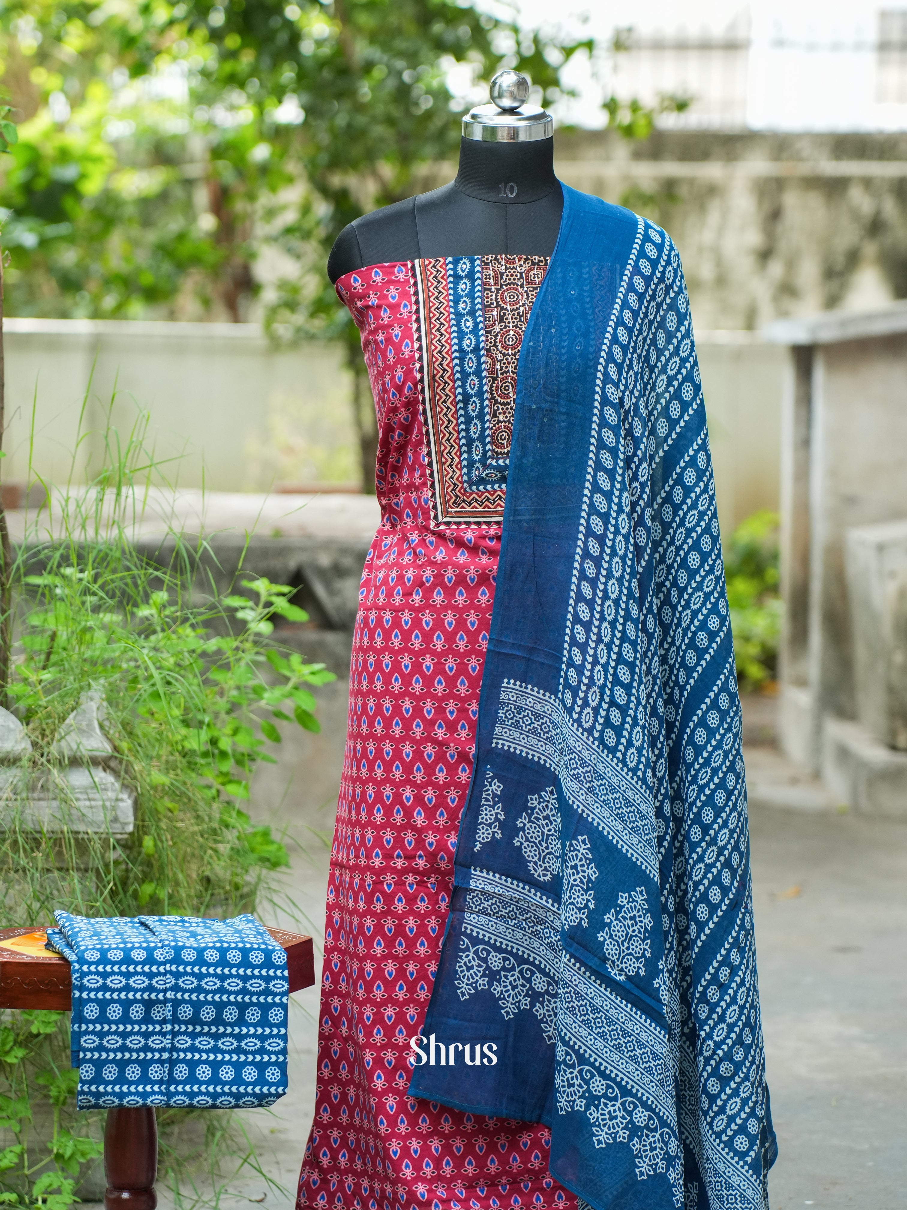 Red & Blue - Ajrakh Salwar - Shop on ShrusEternity.com