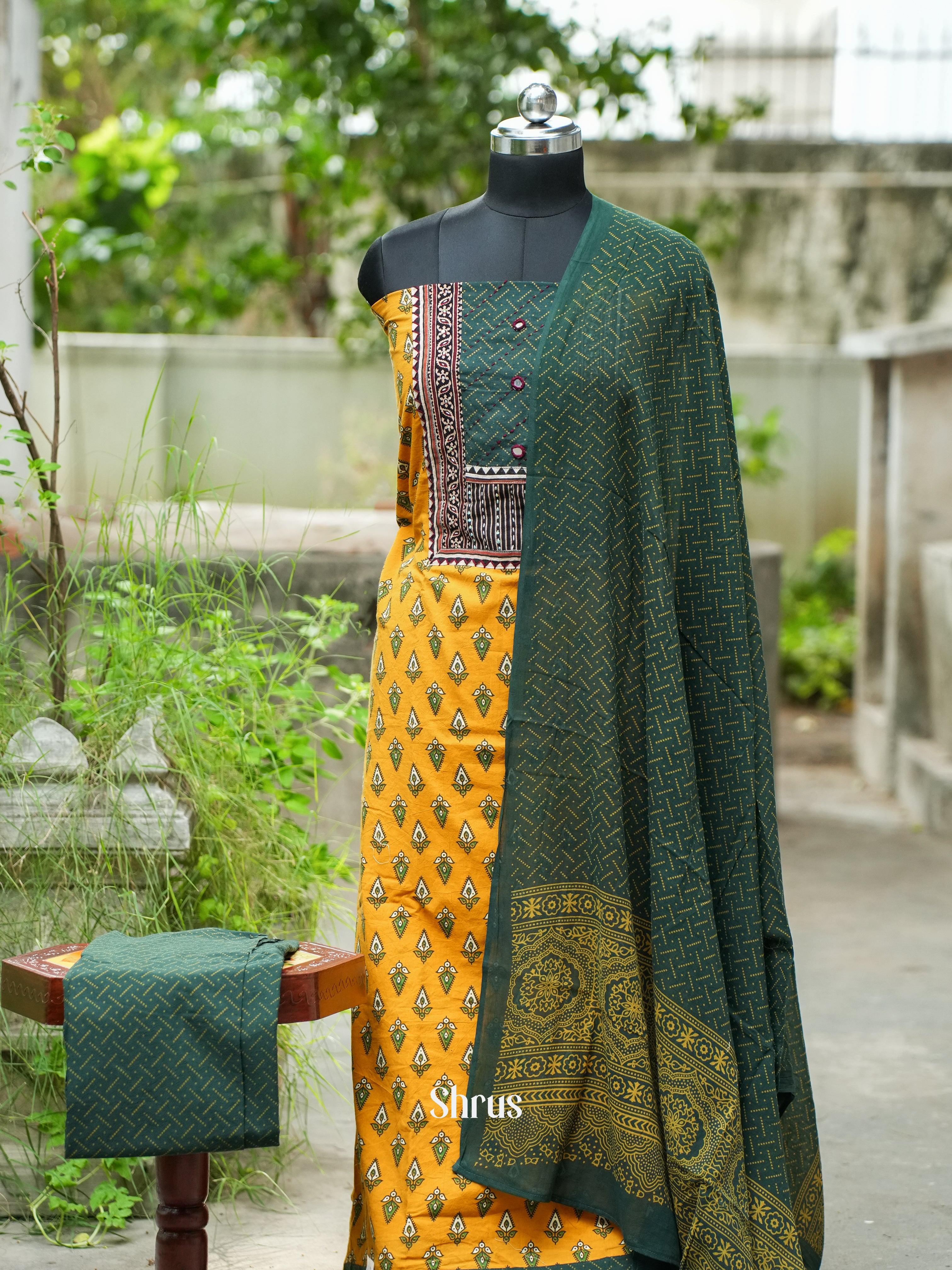 Yellow & Green - Ajrakh Salwar - Shop on ShrusEternity.com