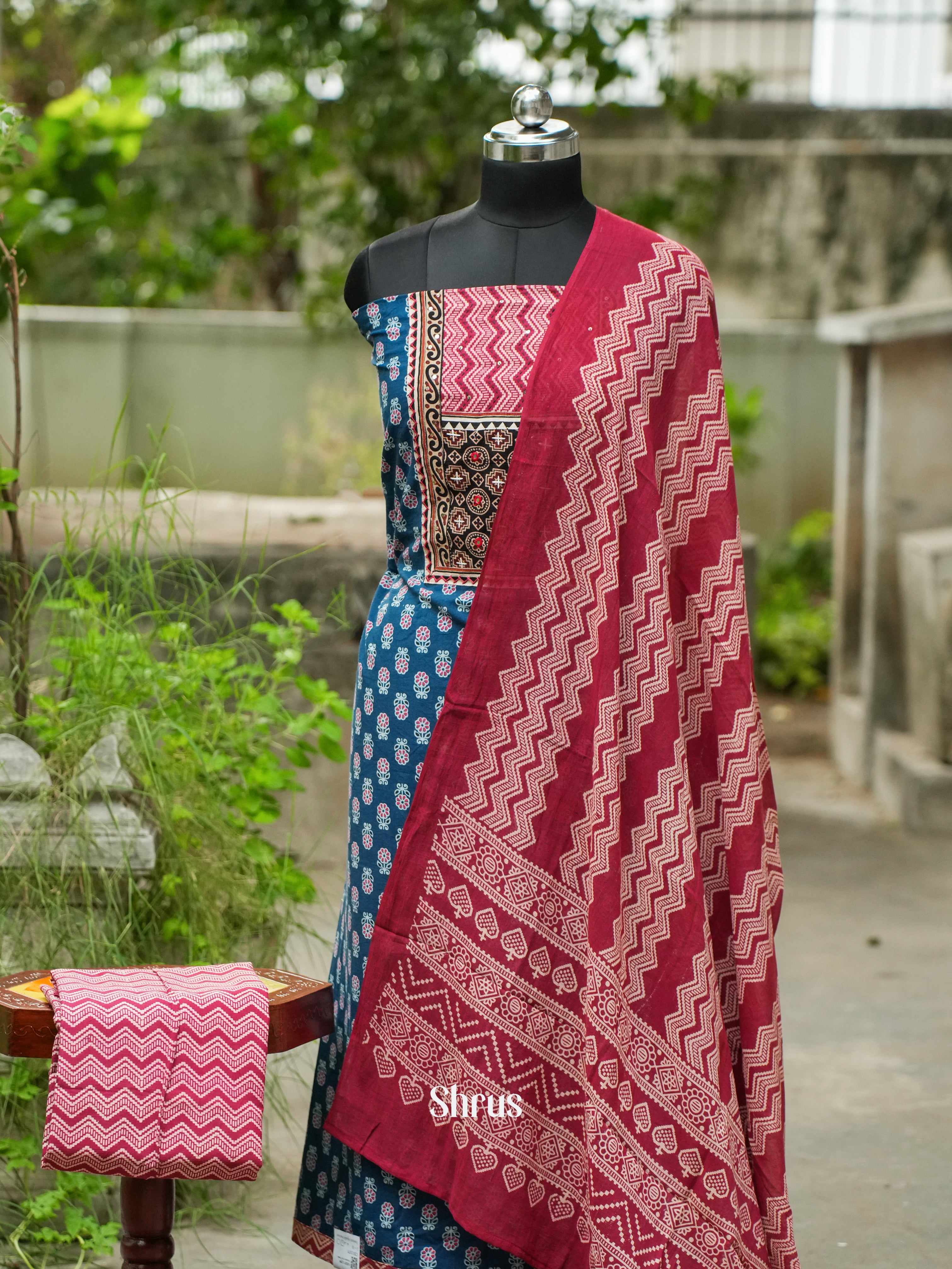 Blue & Red - Ajrakh Salwar - Shop on ShrusEternity.com