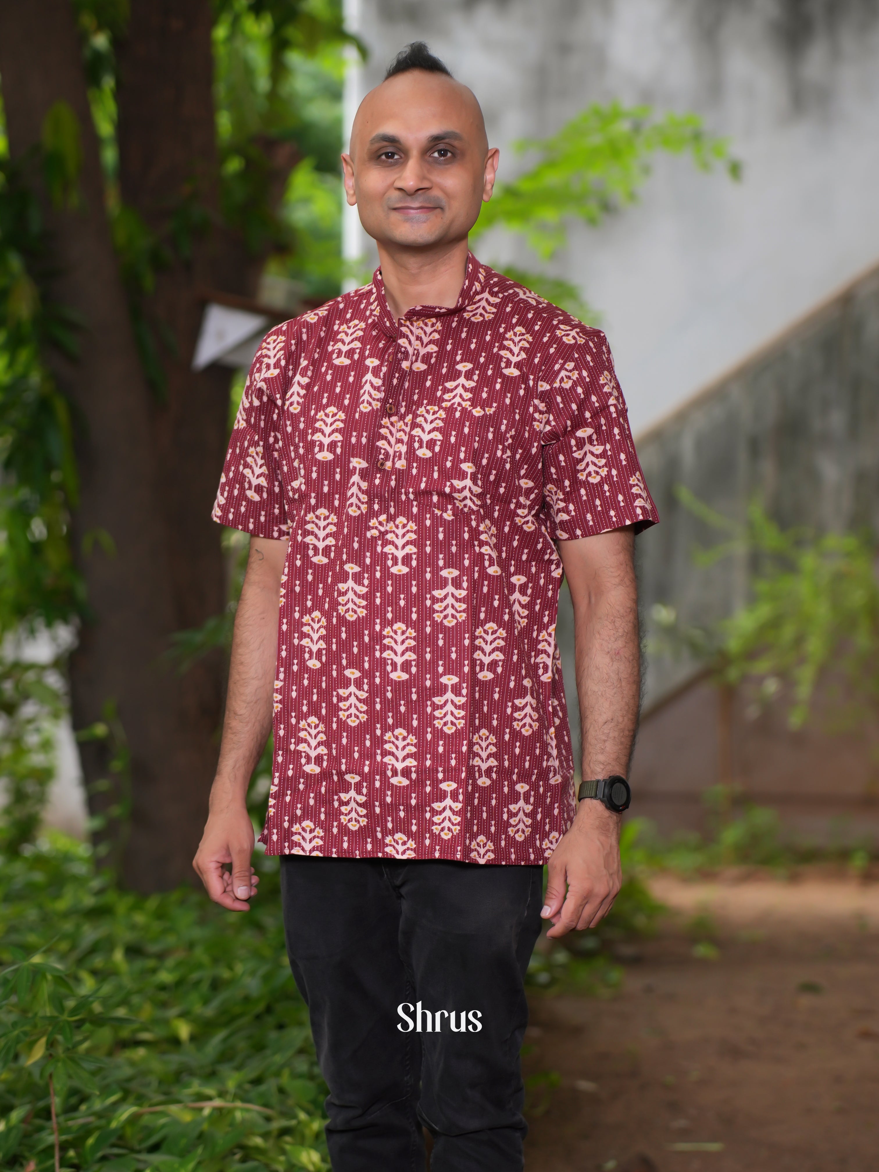 Maroon- Readymade Mens Kurta - Shop on ShrusEternity.com