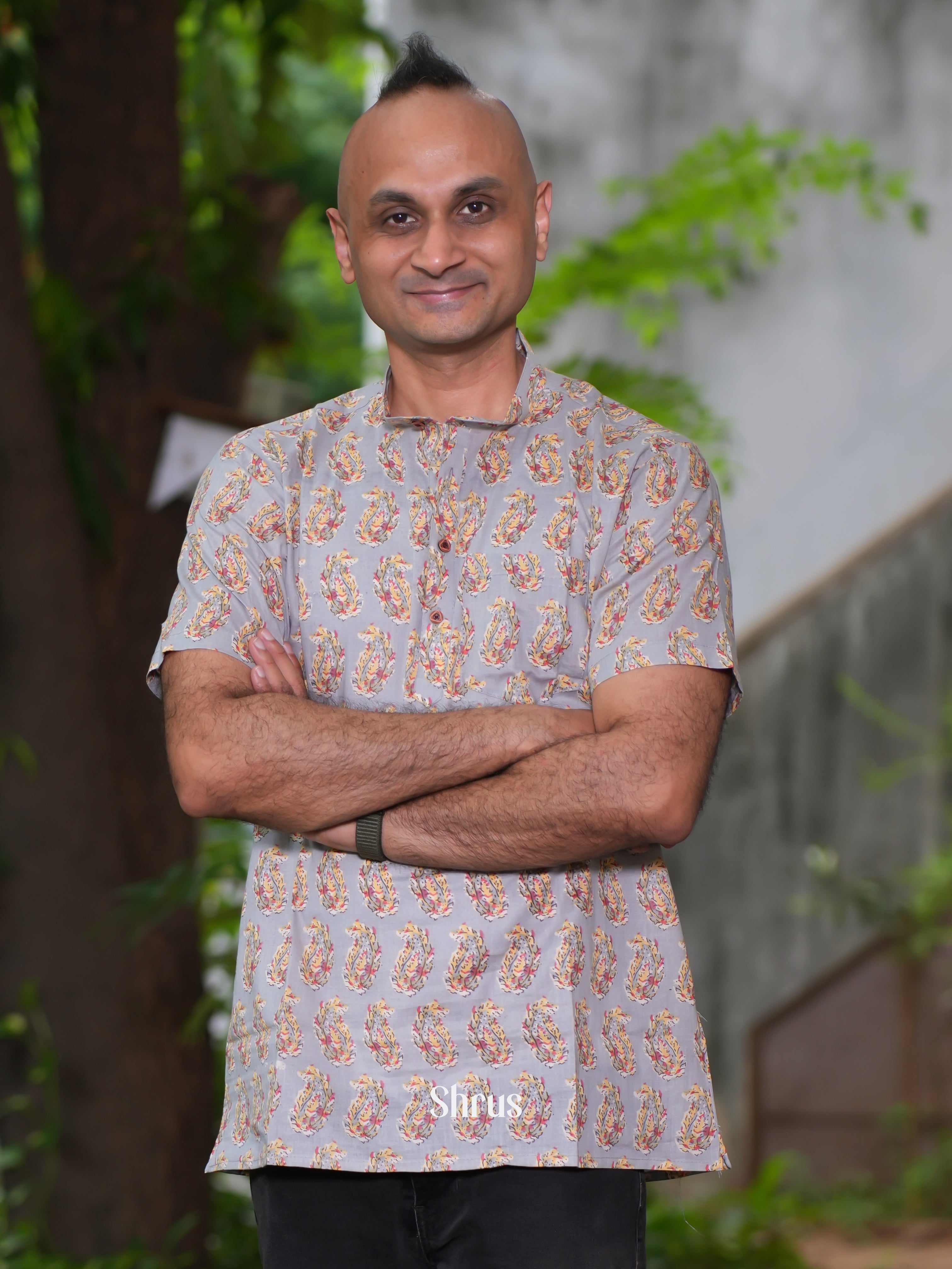 Grey - Readymade Mens Kurta - Shop on ShrusEternity.com