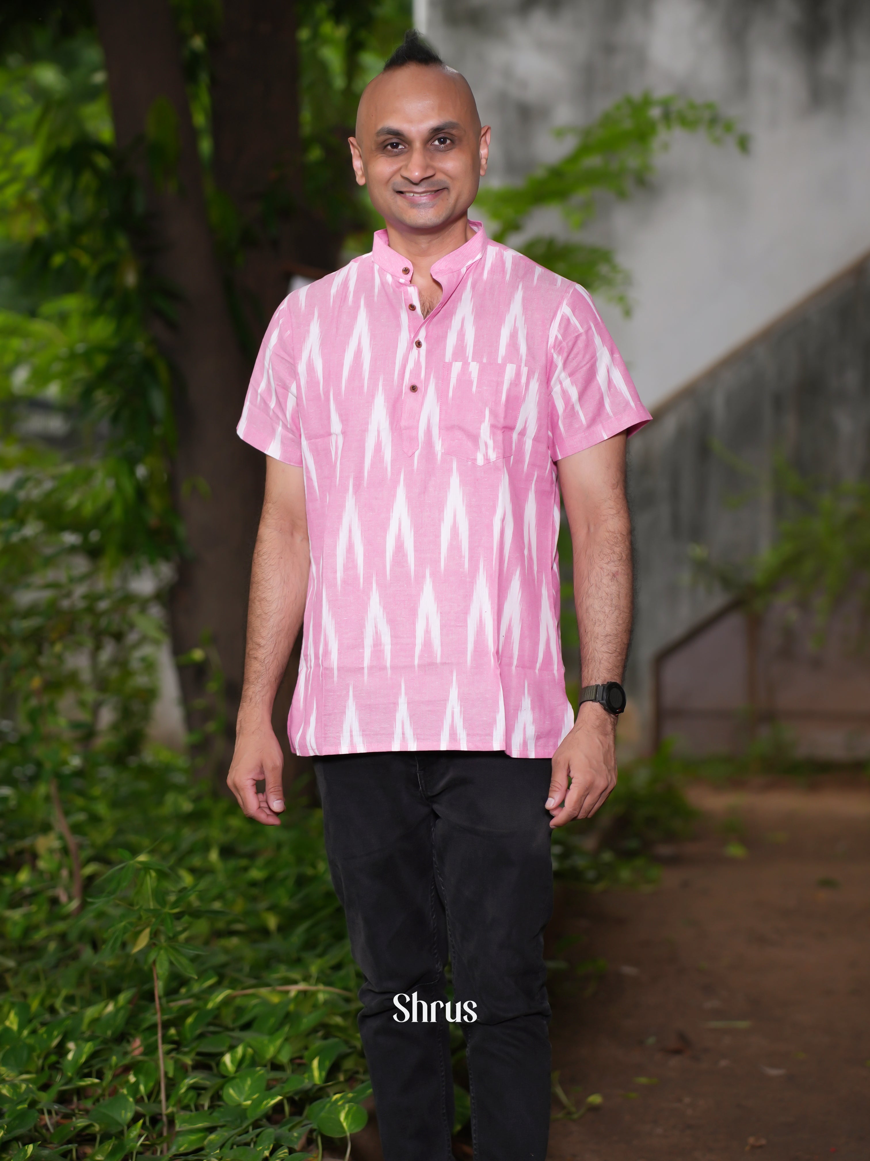 Pink - Readymade Mens Short Kurta - Shop on ShrusEternity.com