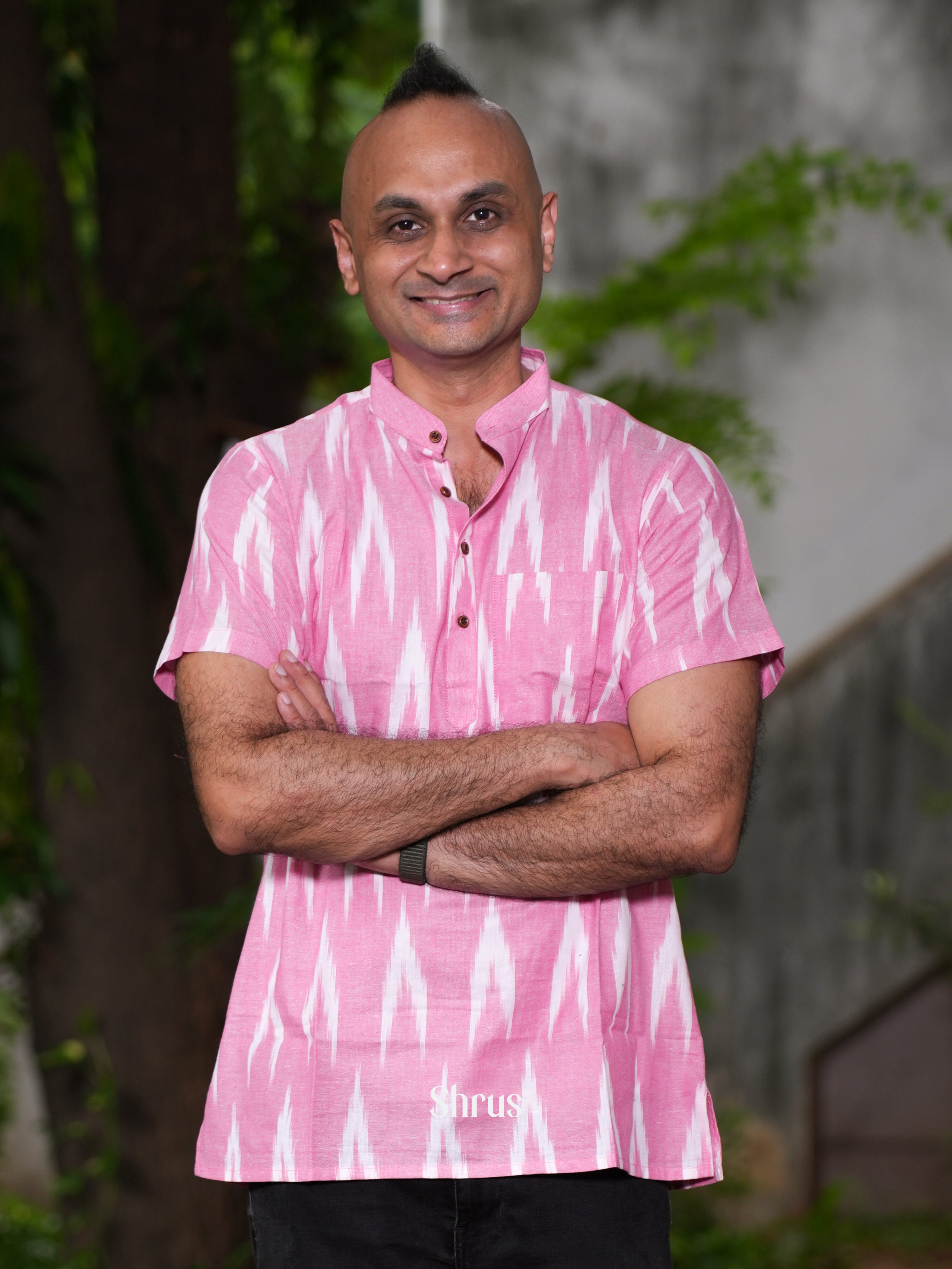 Pink - Readymade Mens Short Kurta - Shop on ShrusEternity.com