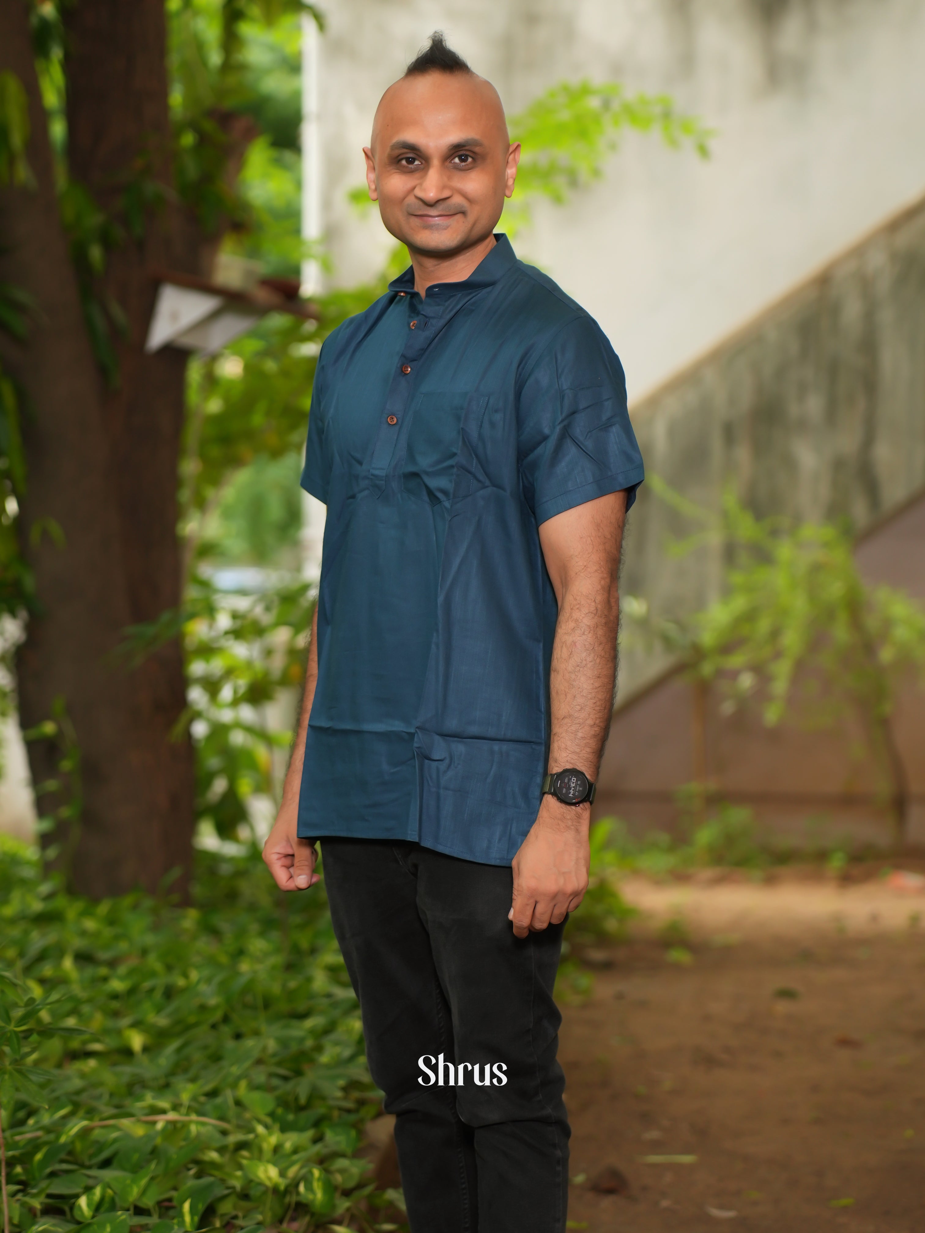 Blue - Readymade Mens Short Kurta - Shop on ShrusEternity.com