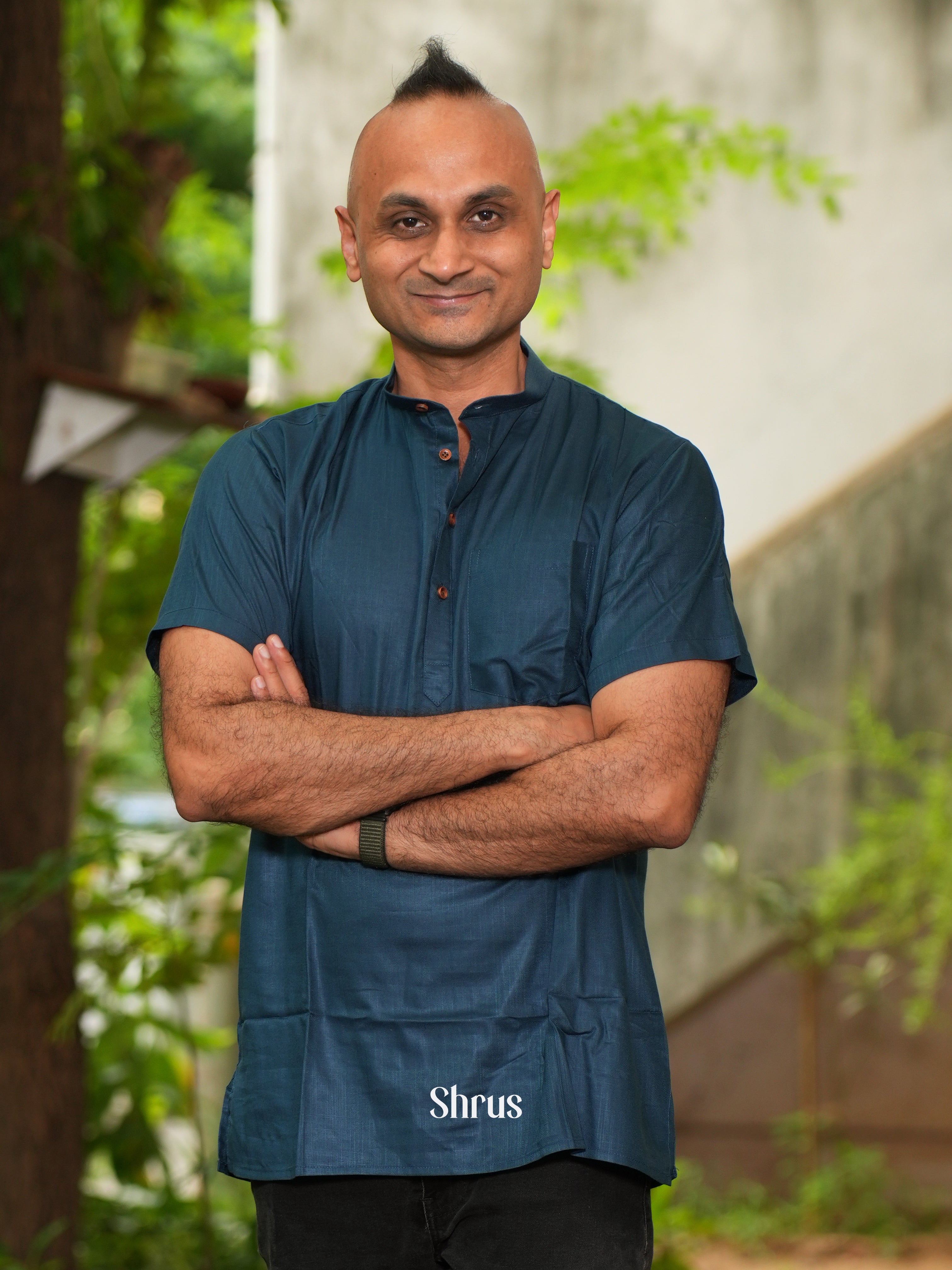 Blue - Readymade Mens Short Kurta - Shop on ShrusEternity.com