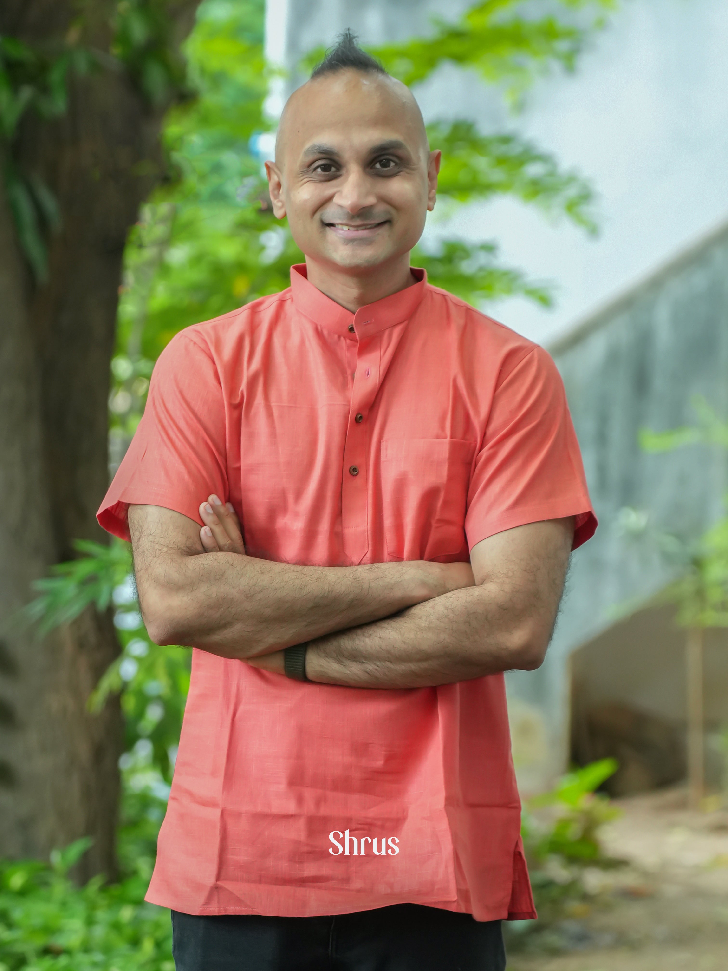 Orangish Pink - Readymade Mens Kurta - Shop on ShrusEternity.com