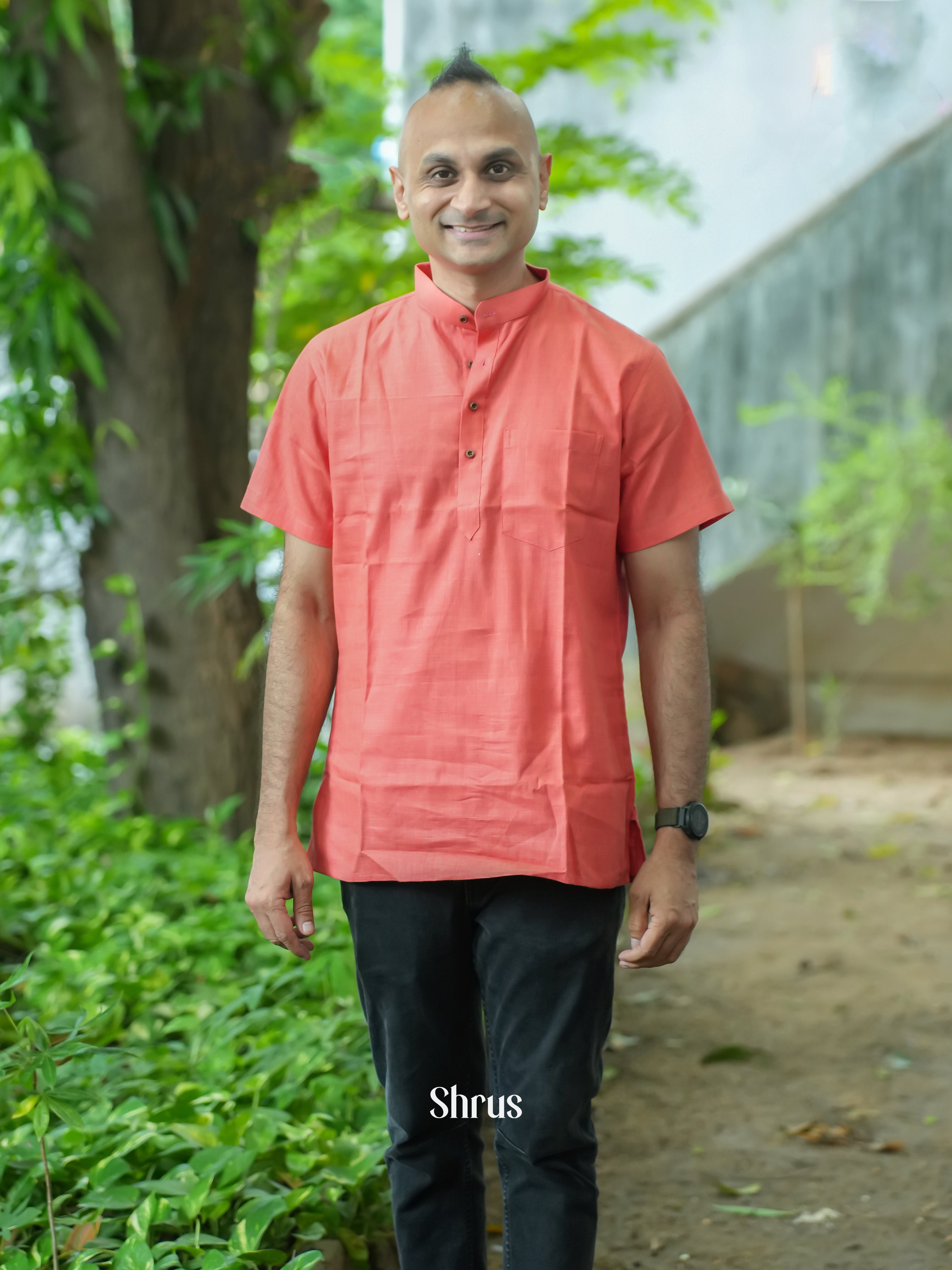 Orangish Pink - Readymade Mens Kurta - Shop on ShrusEternity.com